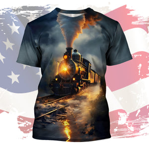 Railspirit Vibrant 3D Train Unisex Black T Shirt All Over Print