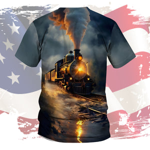 Railspirit Vibrant 3D Train Unisex Black T Shirt All Over Print