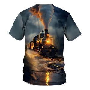 Railspirit Vibrant 3D Train Unisex Black T Shirt All Over Print