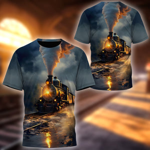 Railspirit Vibrant 3D Train Unisex Black T Shirt All Over Print