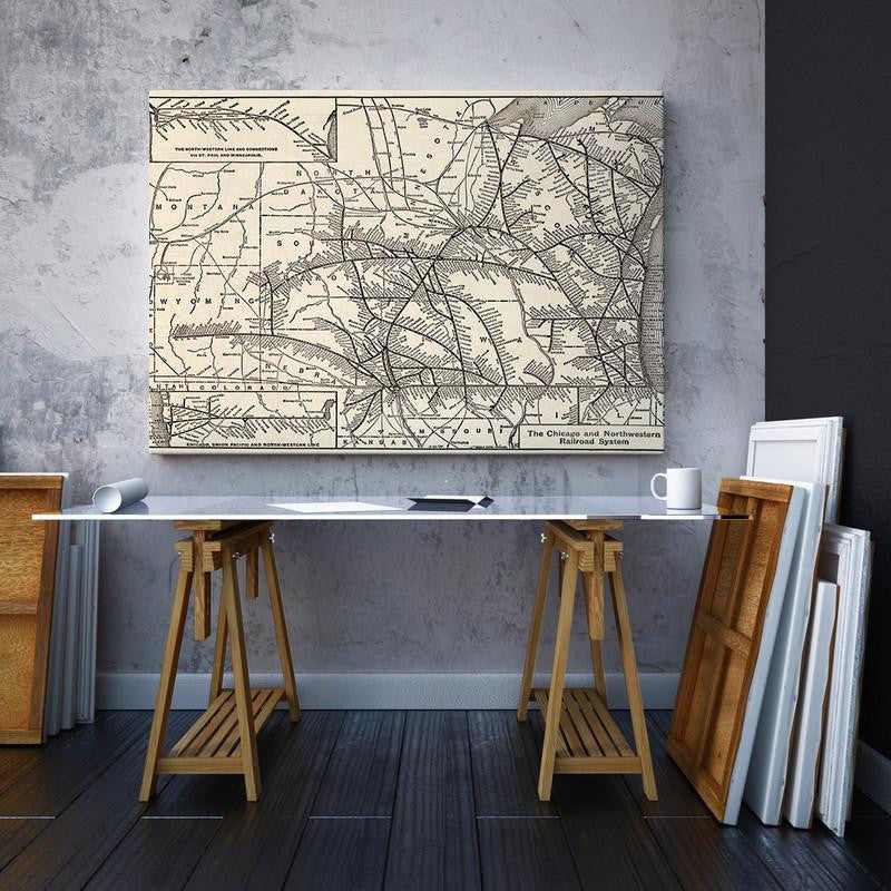 Chicago Single Canvas Rectangle Antique Chicago And Northwestern Railway Map Chicago St Paul Minneapolis Omaha Railway Map 04866 Wrapped Canvas 16x24