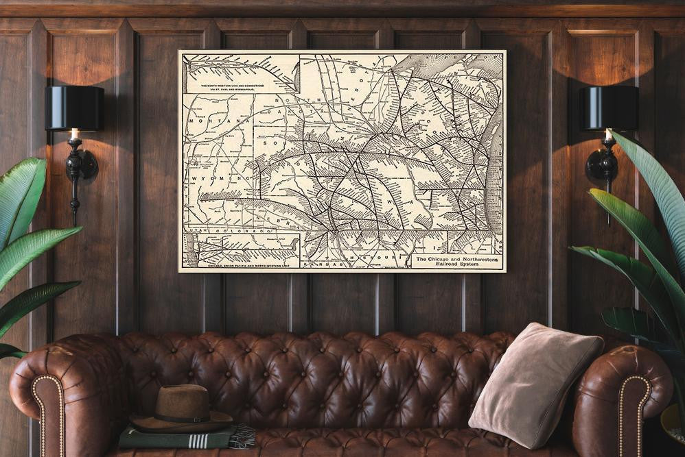 Chicago Single Canvas Rectangle Antique Chicago And Northwestern Railway Map Chicago St Paul Minneapolis Omaha Railway Map 04866 Wrapped Canvas 8x10