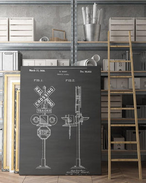 Railway Single Canvas Rectangle Rail Road Crossing Train 04842 Wrapped Canvas 12x16