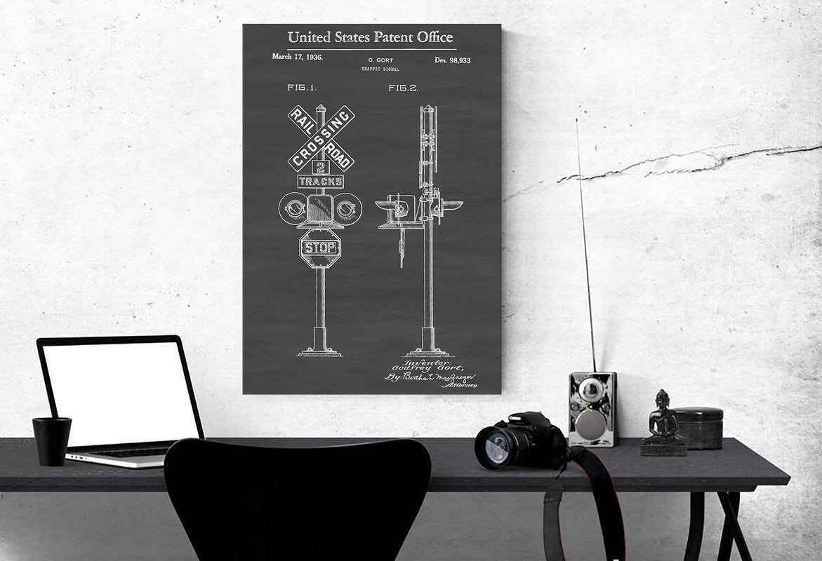 Railway Single Canvas Rectangle Rail Road Crossing Train 04842 Wrapped Canvas 16x24