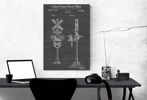 Railway Single Canvas Rectangle Rail Road Crossing Train 04842 Wrapped Canvas 16x24