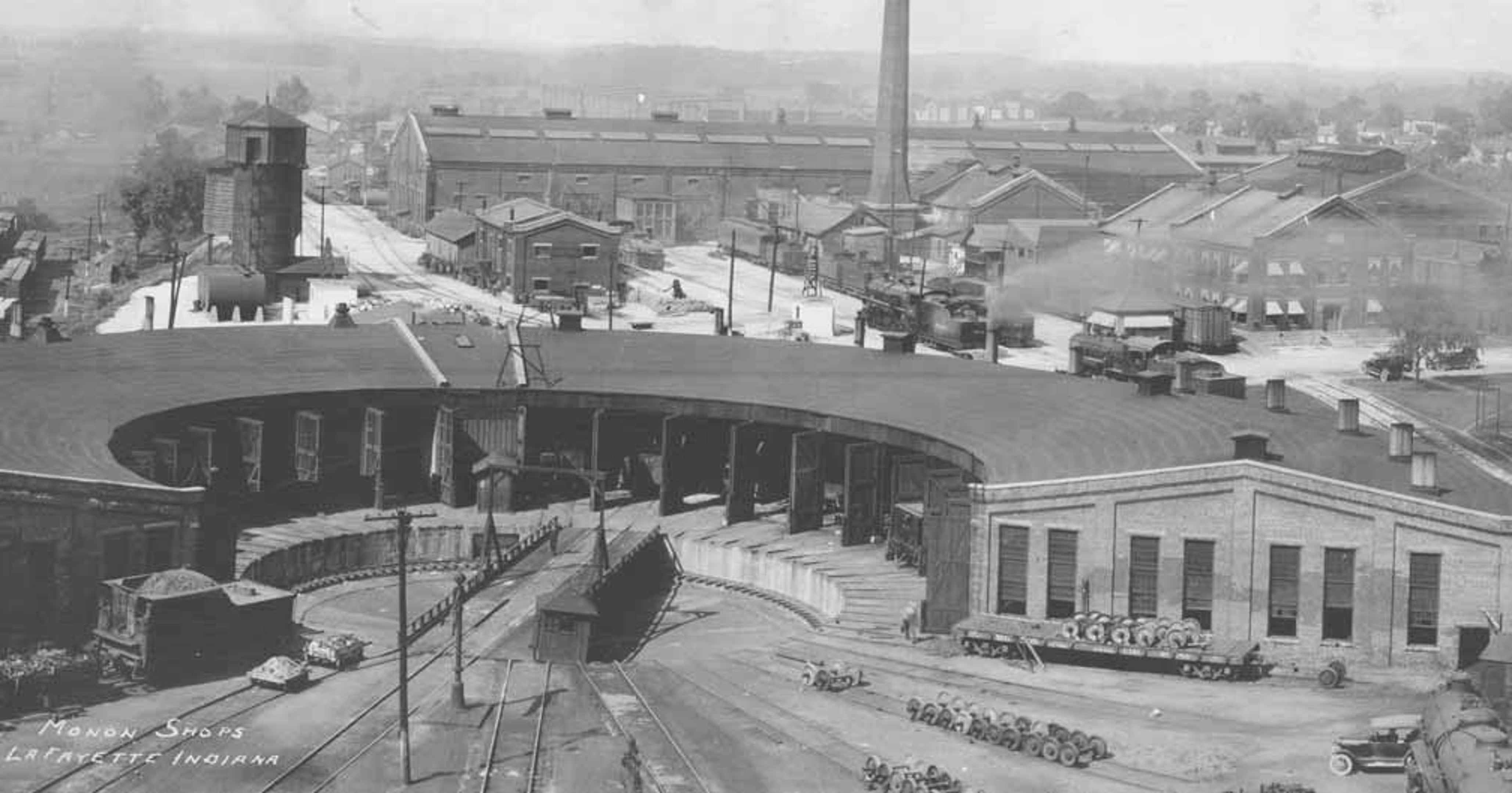 Railspirit Vintage Lafayette Indiana Skyline Photo  Black & White 1923 The Monon Shops Railroad Train Yard Indiana Trains Terminal Photograph