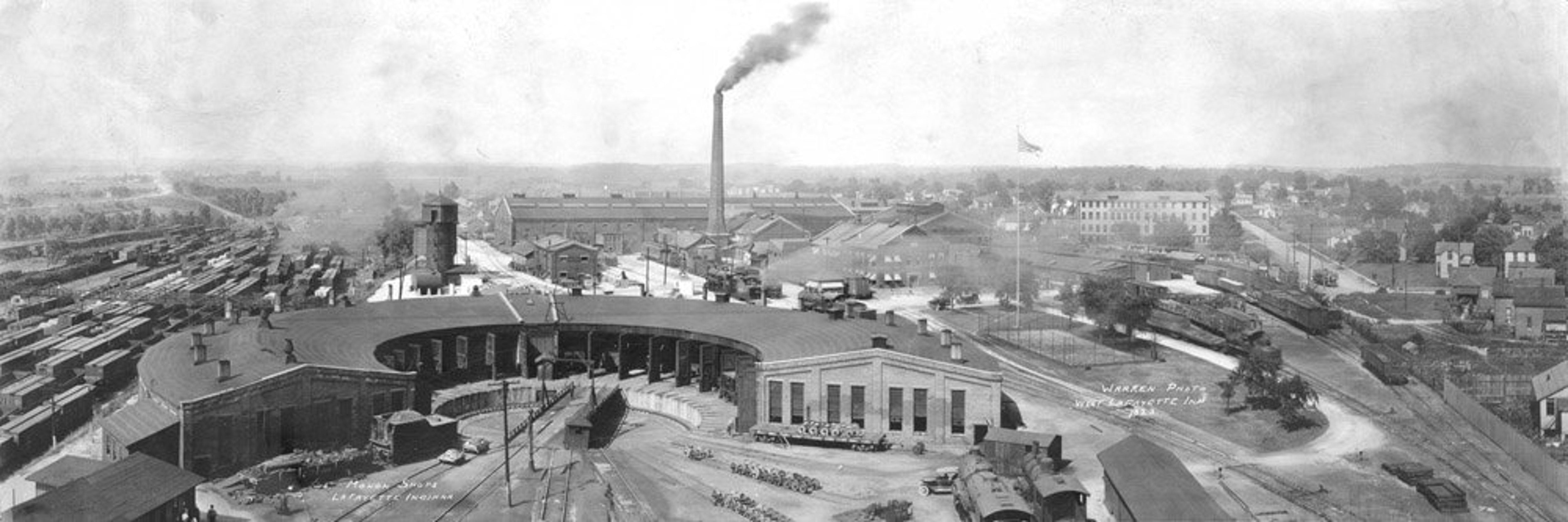 Railspirit Vintage Lafayette Indiana Skyline Photo  Black & White 1923 The Monon Shops Railroad Train Yard Indiana Trains Terminal Photograph
