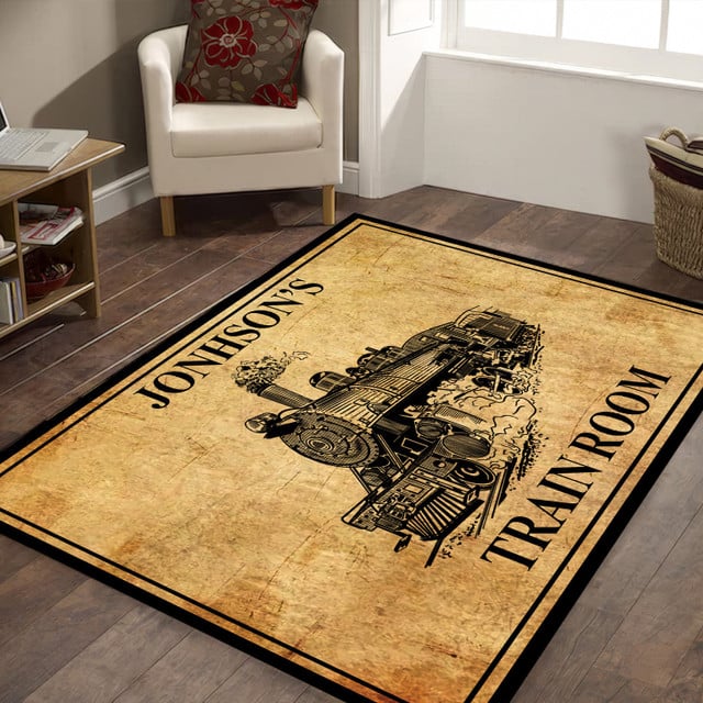 Railspirit Personalized Train Room Steam Locomotive Vintage Area Rug