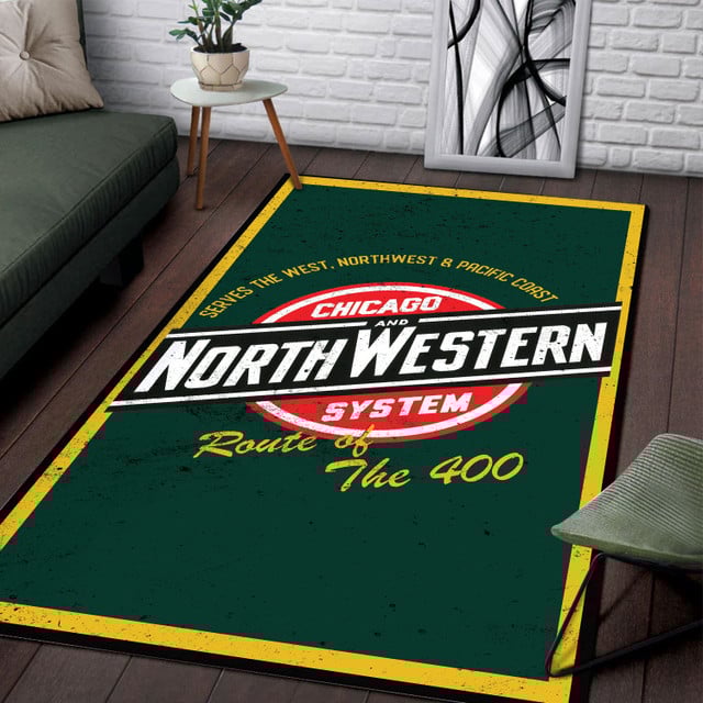 Railspirit Chicago North Western Railroad Curve Printed Green Area Rug