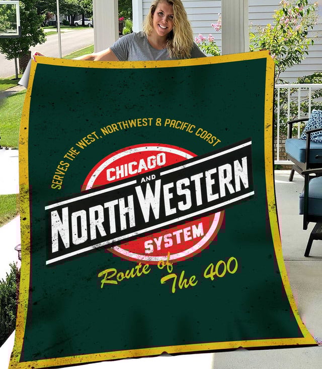 Railspirit Chicago North Western Railroad Curve Style Printed Blanket