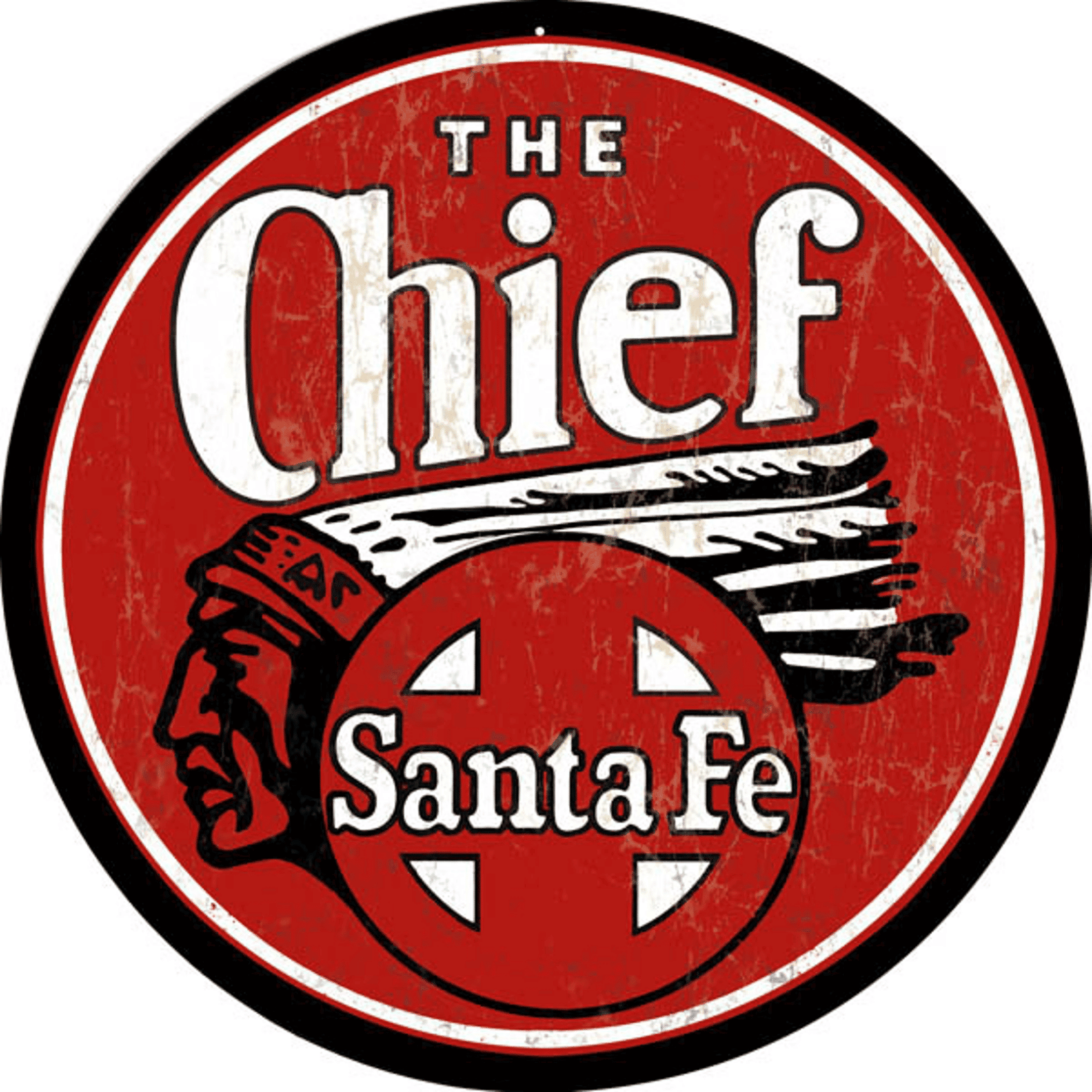 Railspirit The Chief Santa Fe Railroad Sign Aged Style Metal Sign Vintage Style Retro Garage Art