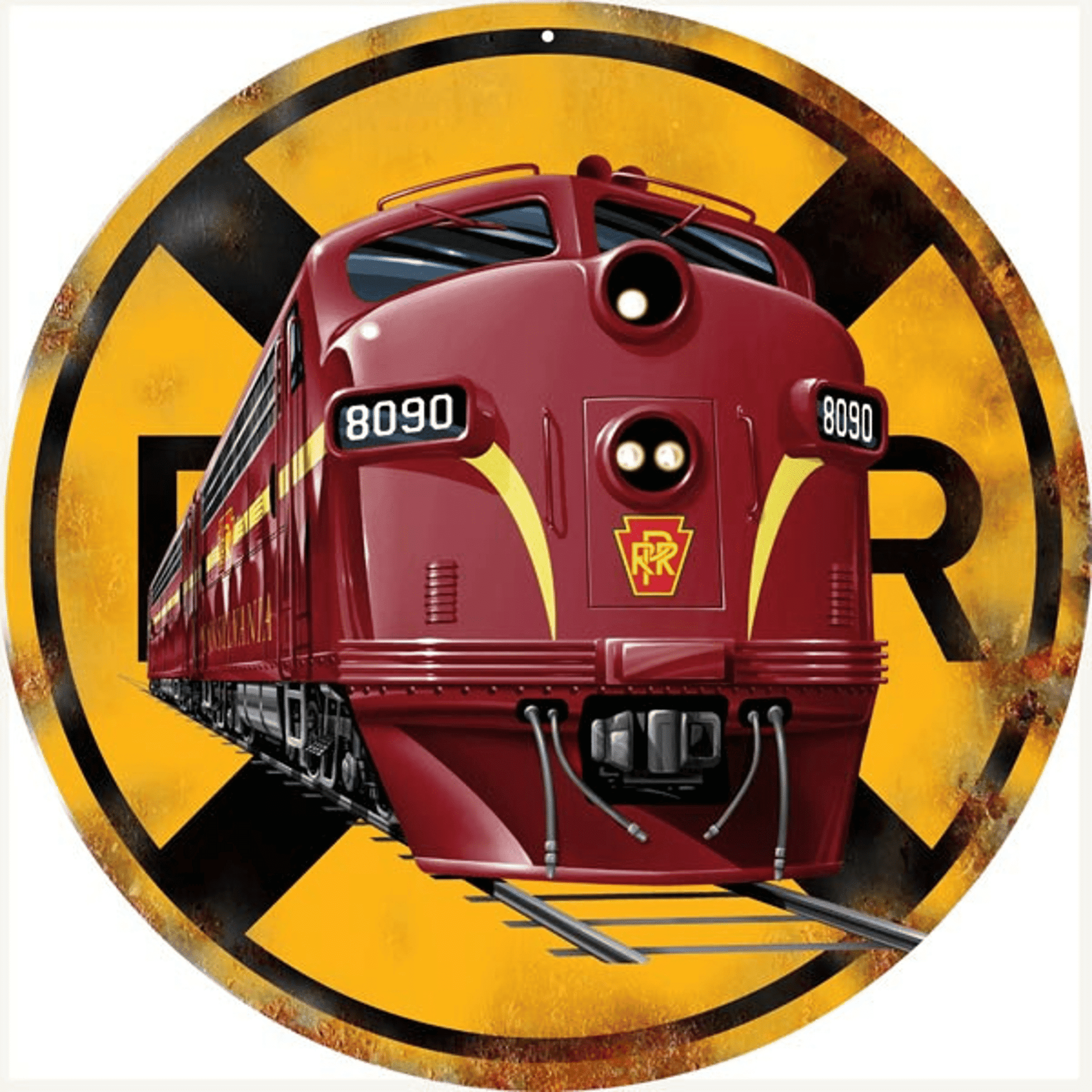 Railspirit Pennsylvania Railroad Crossing Sign Aged Style Metal Sign Vintage Style Retro Garage Art