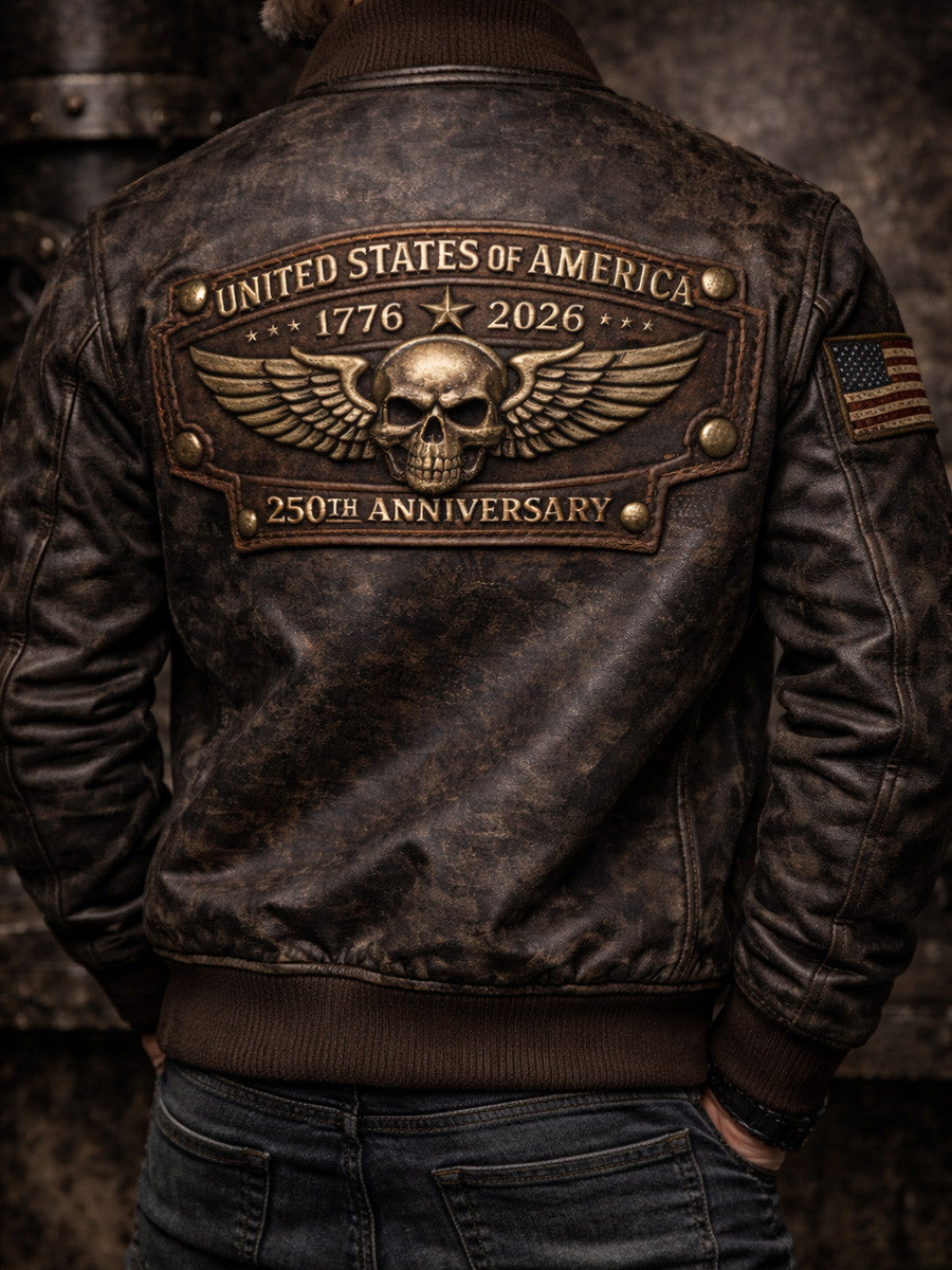USA 250th Anniversary Printed Jacket, United States of America Skull Eagle Biker Jacket, Patriotic Veteran Leather Style