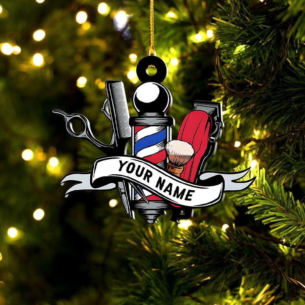 Personalized Barber Photo Ornament, Barber Uniform Ornament, Custom Hairdresser Christmas Tree Ornament, Ornament For Barber, Christmas Tree