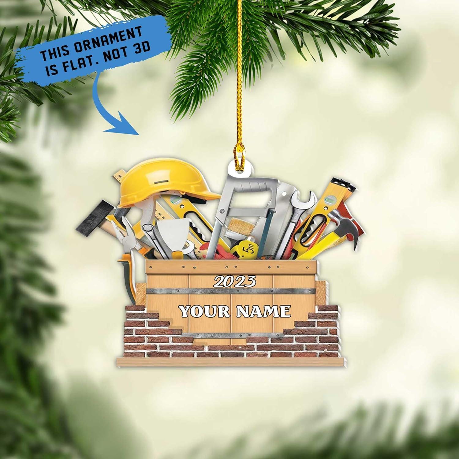 Personalized Construction Worker Christmas Ornament, Excavator Christmas Tree Ornament, Contractor Tools Rope Trucks Traffic Zone