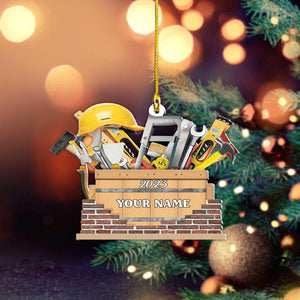 Personalized Construction Worker Christmas Ornament, Excavator Christmas Tree Ornament, Contractor Tools Rope Trucks Traffic Zone