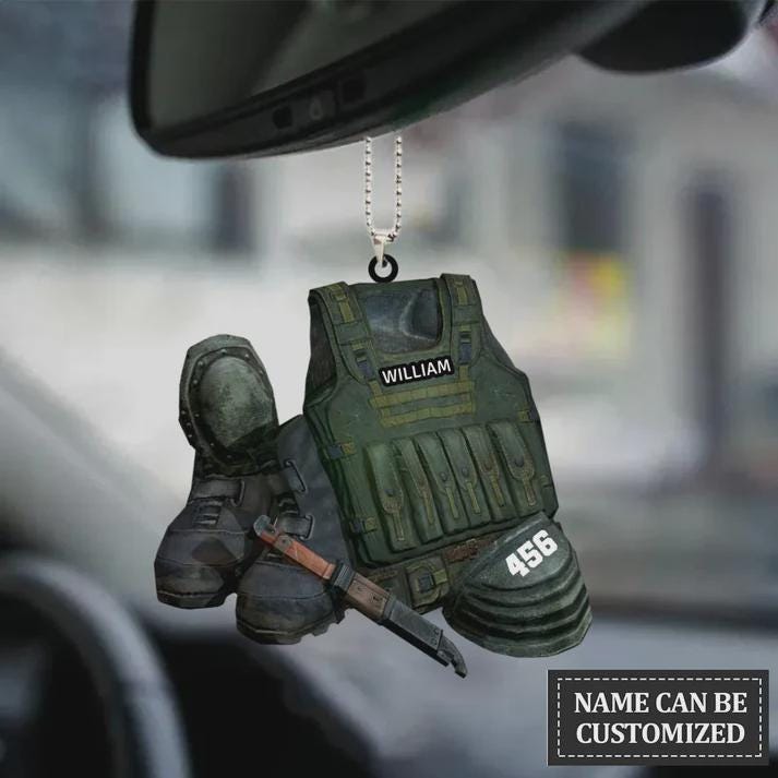 Personalized Military Uniform Acrylic Car Ornament, Military Car Hanging Ornament, Boots & Hat Personalized Ornament, Military Gift Ornament