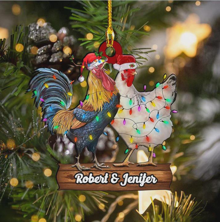 Personalized Chicken Couple Christmas Ornament for Husband and Wife, Chicken Hen Rooster I Love You To The Coop, Chicken Farmer Ornament