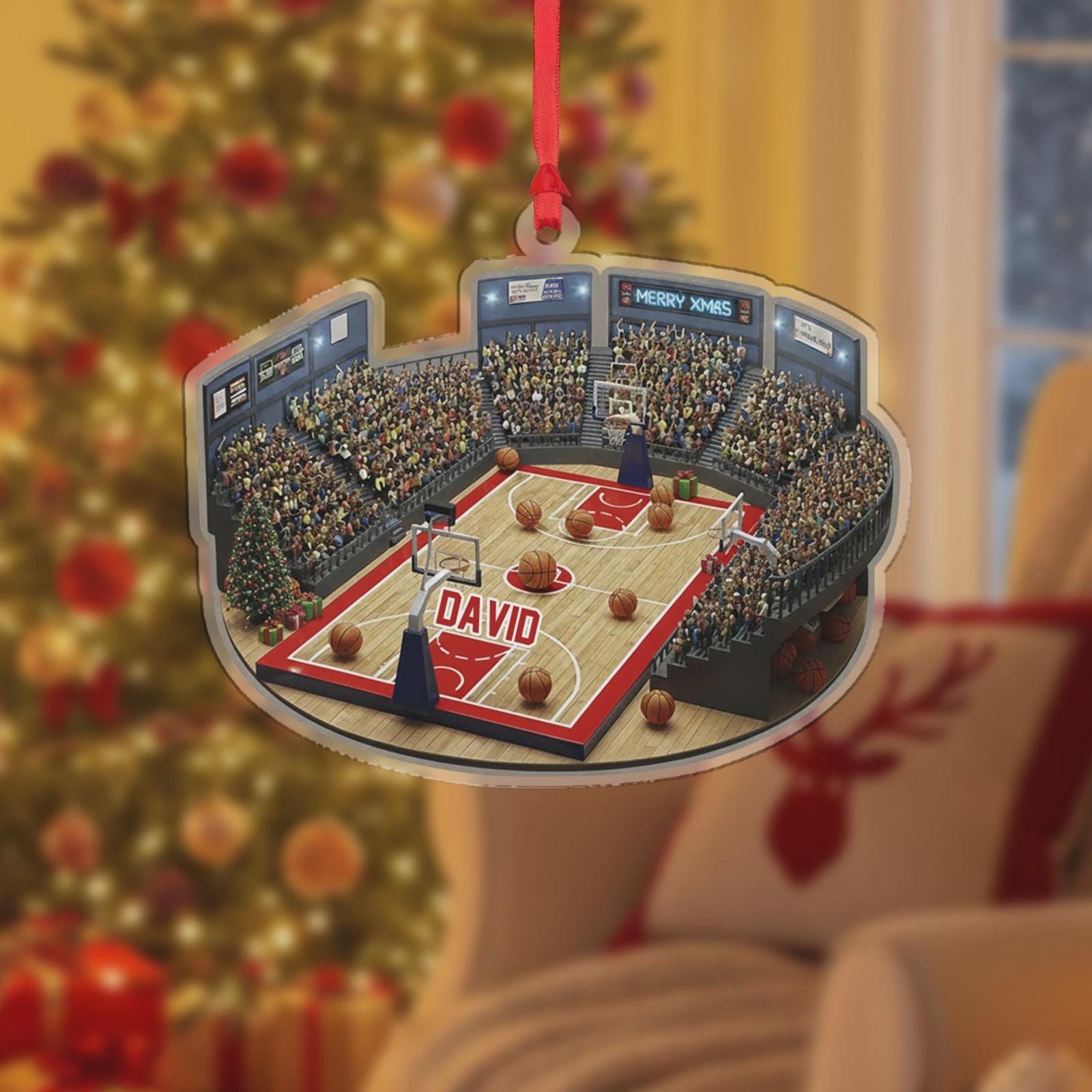 Personalized Basketball Court Ornament Christmas Player Fan Custom Gift Decor, Basketball Court Acrylic Ornament, Basketball Gift For Him