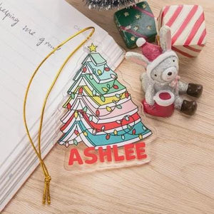 Custom Name Christmas Book Tree Ornament, Holiday Tree Hanging Decor Keepsake, Bookshelf Ornament, Christmas Gift for Book Lovers Librarians