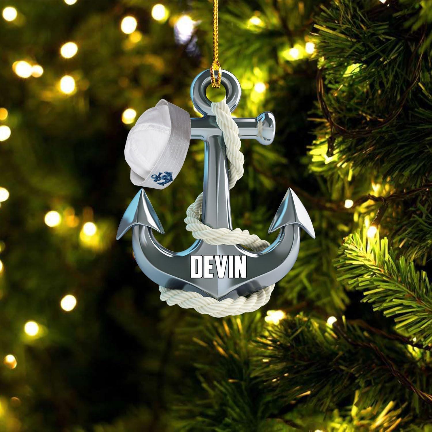 Personalized Sailor Photo Christmas Ornaments, Sailor Uniform Ornament, Sailboat Ornament Anchor Sailing Ornament Sailboat Ornament