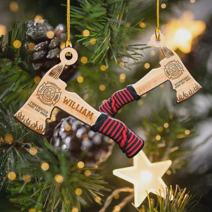 Personalized Firefighter Axe Ornament, Custom Name Firefighter Acrylic Ornament for Fireman, Firefighter Xmas Ornament Gift, Firefighter Car
