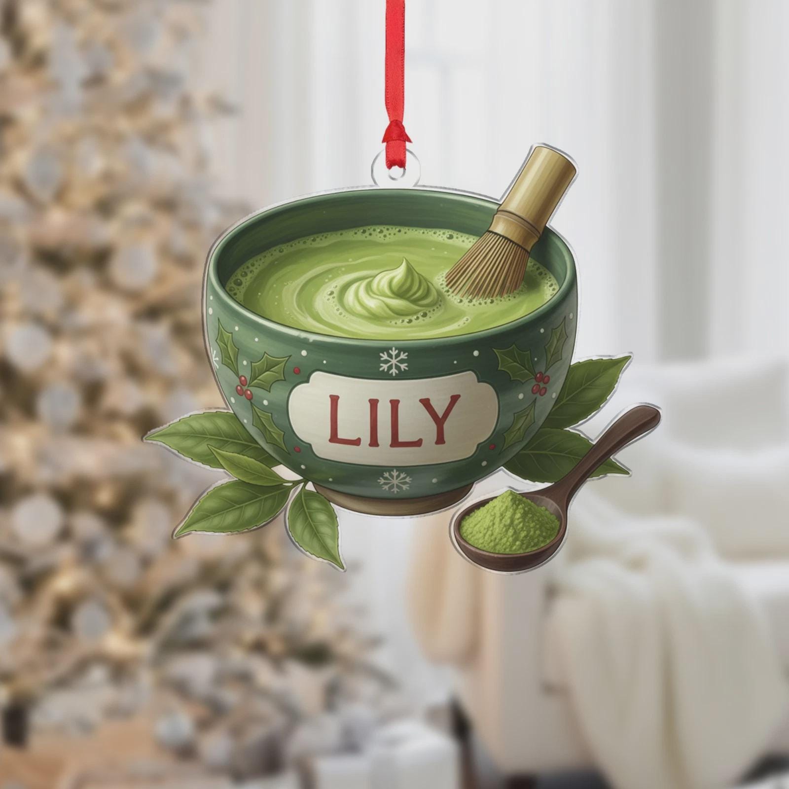 Personalized Matcha Tea Bowl Ornament Whisk Powder Acrylic Gift, Matcha Tea Christmas, Japanese Tea Gift, Gifts For Matcha Green Tea Lovers