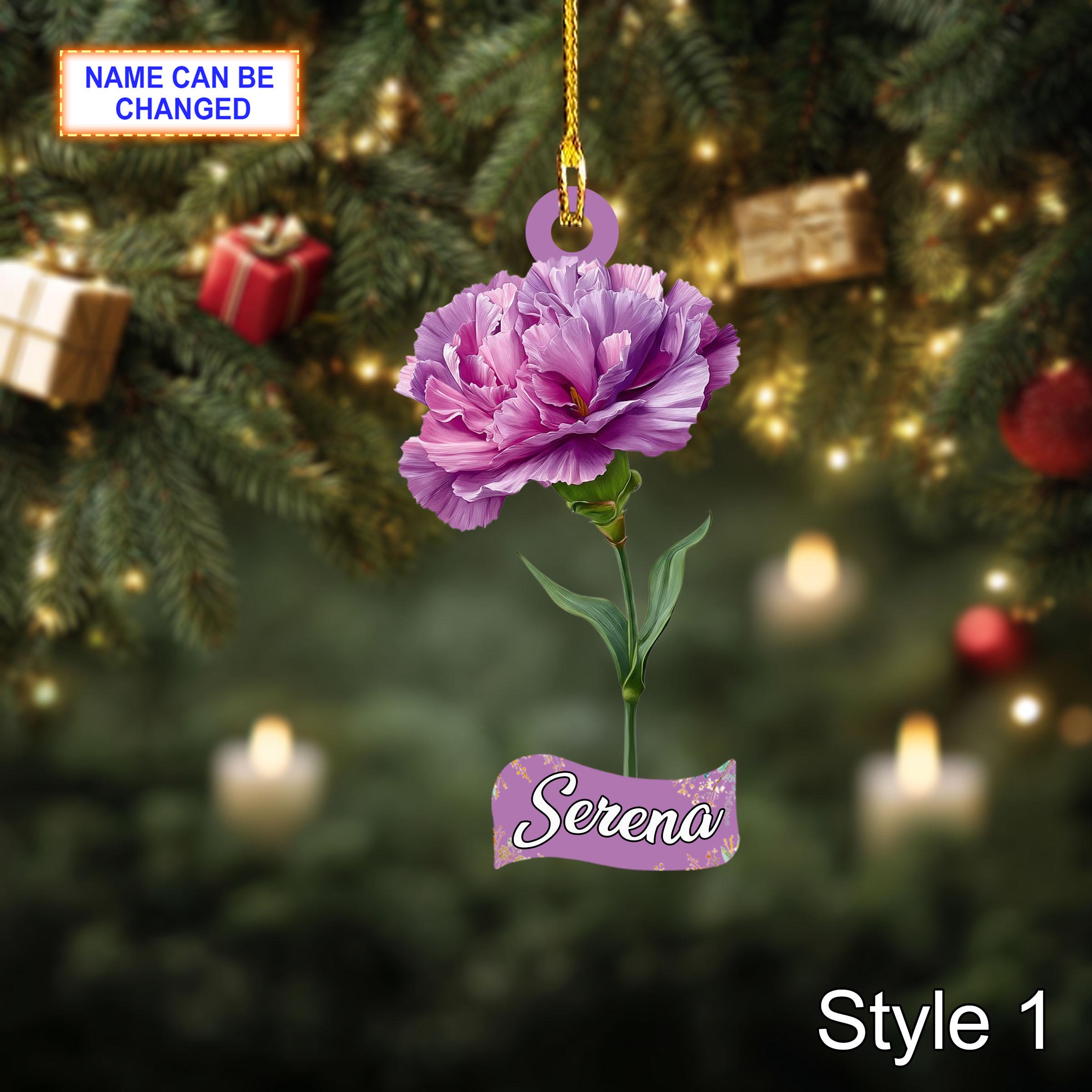 Custom Name Dry Pressing Caryophyllus Personalized Ornament, Christmas Tree Hanging Decor, 2D Flat Acrylic Christmas Ornament Holiday Gift