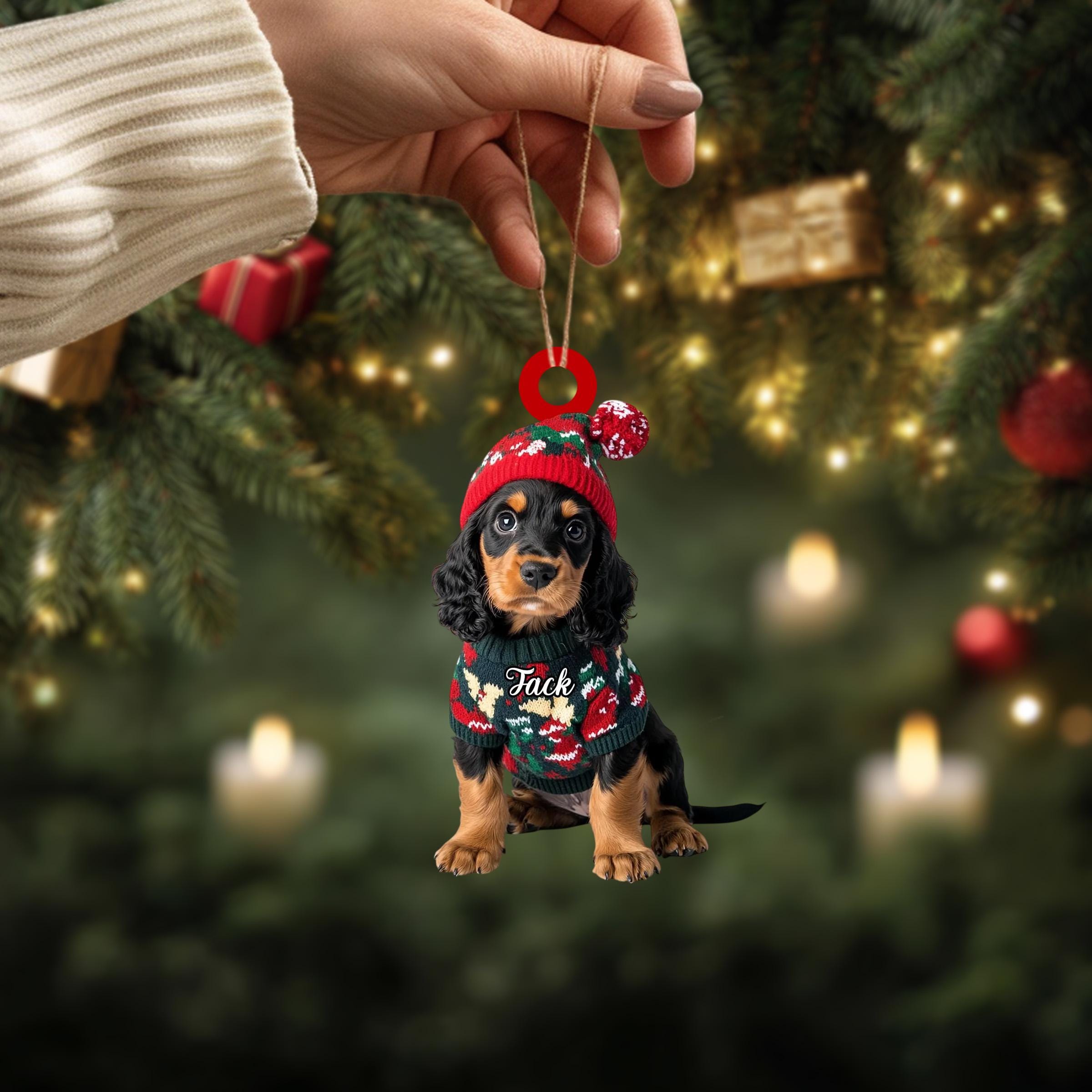 Custom Name Black And Tan Cocker Spaniel Xmas Christmas Ornament, Christmas Tree Hanging Decor, Flat 2D Ornament Acrylic