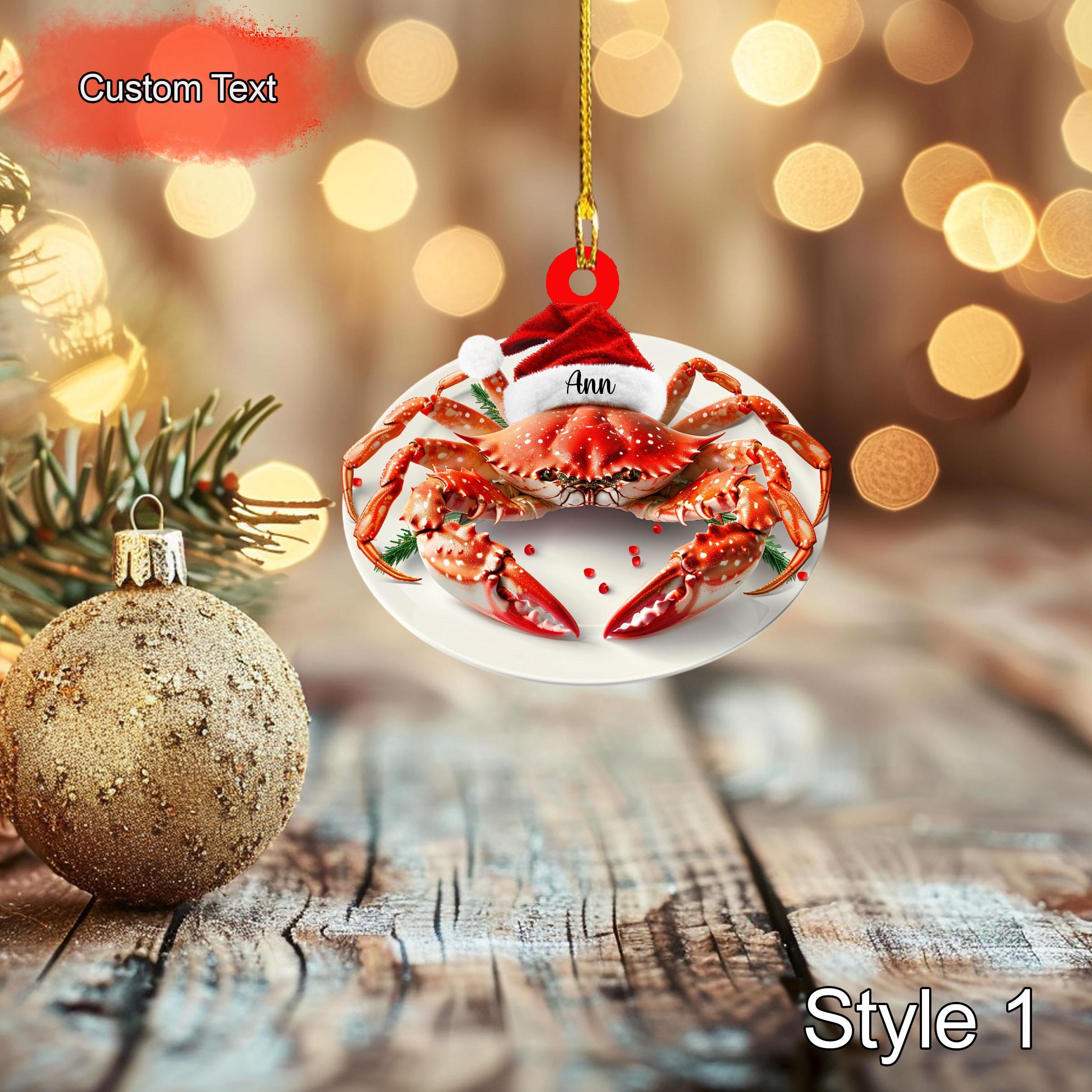 Custom Steamed King Crab Christmas Ornament, Personalized Seafood Ornament, 2D Flat Acrylic Holiday Decoration, Tree Hanging Xmas Gift