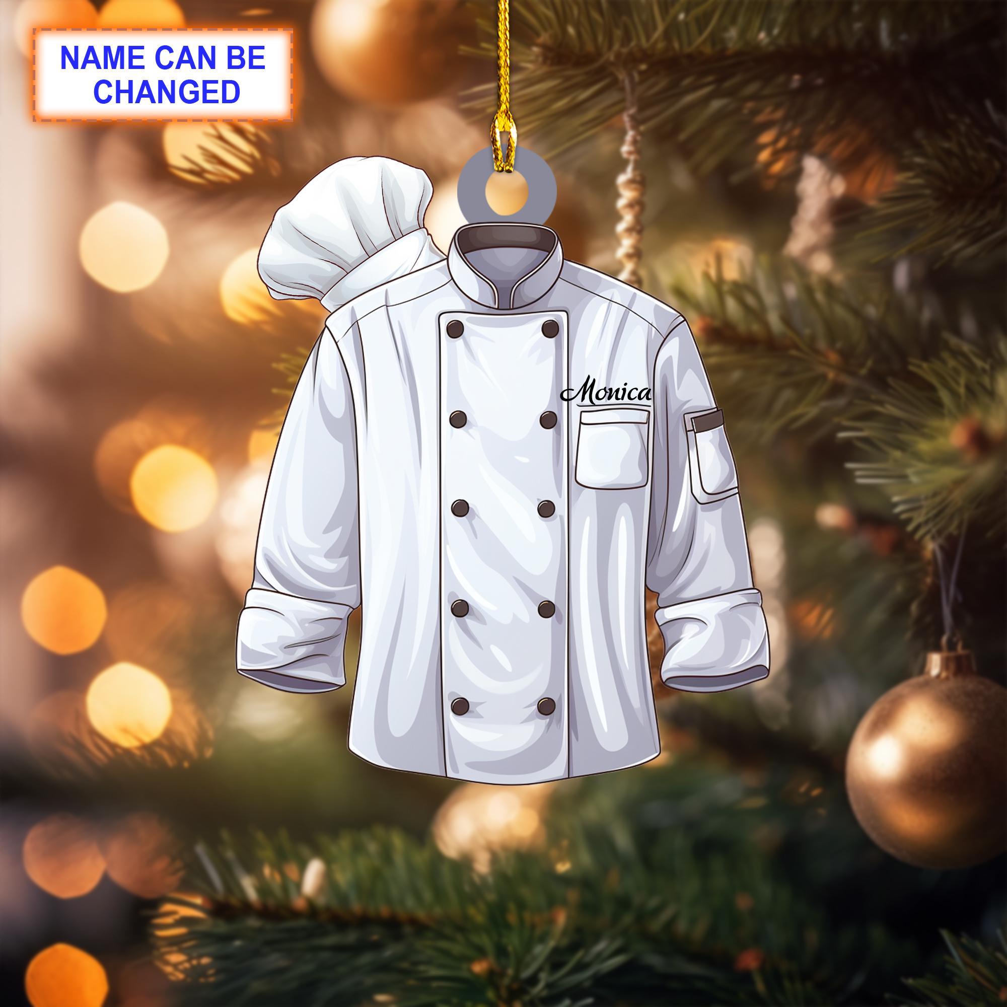 Custom Name Chef White Uniform Personalized Ornament, Christmas Tree Hanging Decor, Christmas Ornament, Flat 2D Ornaments
