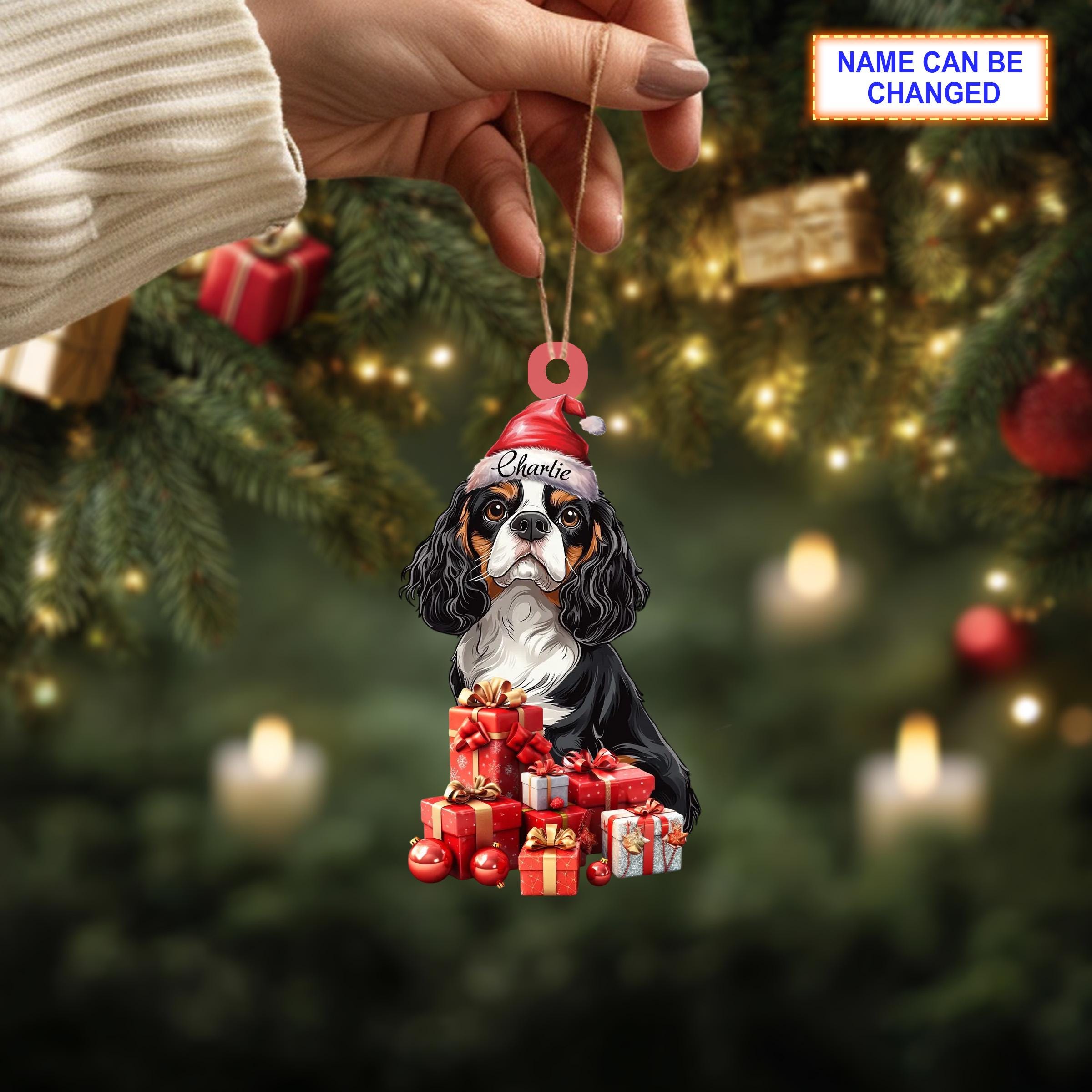 Custom Name Cavalier King Charles Spaniel Dog Christmas Personalized Ornament, Christmas Tree Hanging Decor,Flat 2D Ornament Acrylic