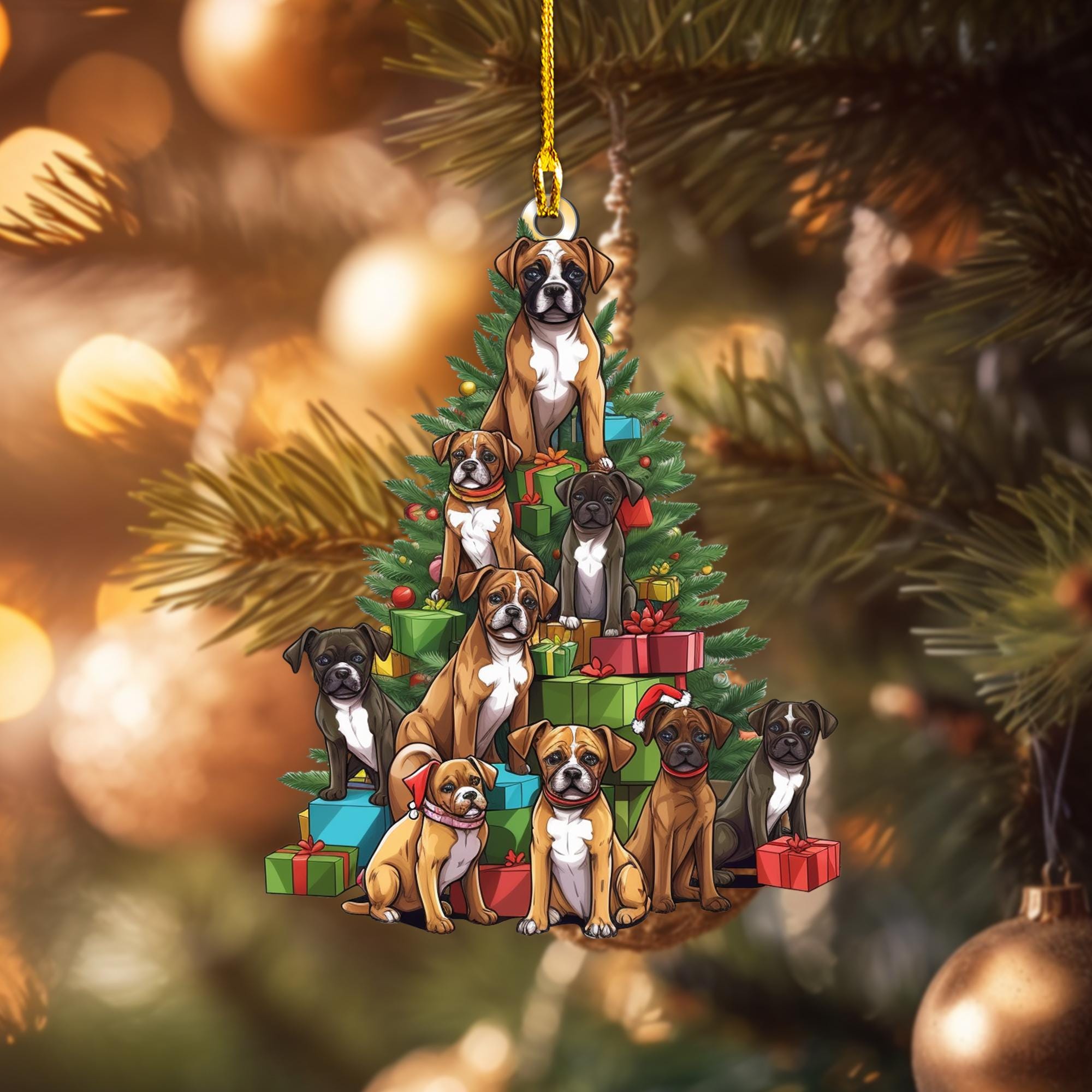 Dog Christmas Tree Ornament, Christmas Ornament, Christmas Tree Hanging Decor, Flat 2D Ornament Acrylic/ Wooden Gift For Dog Lovers