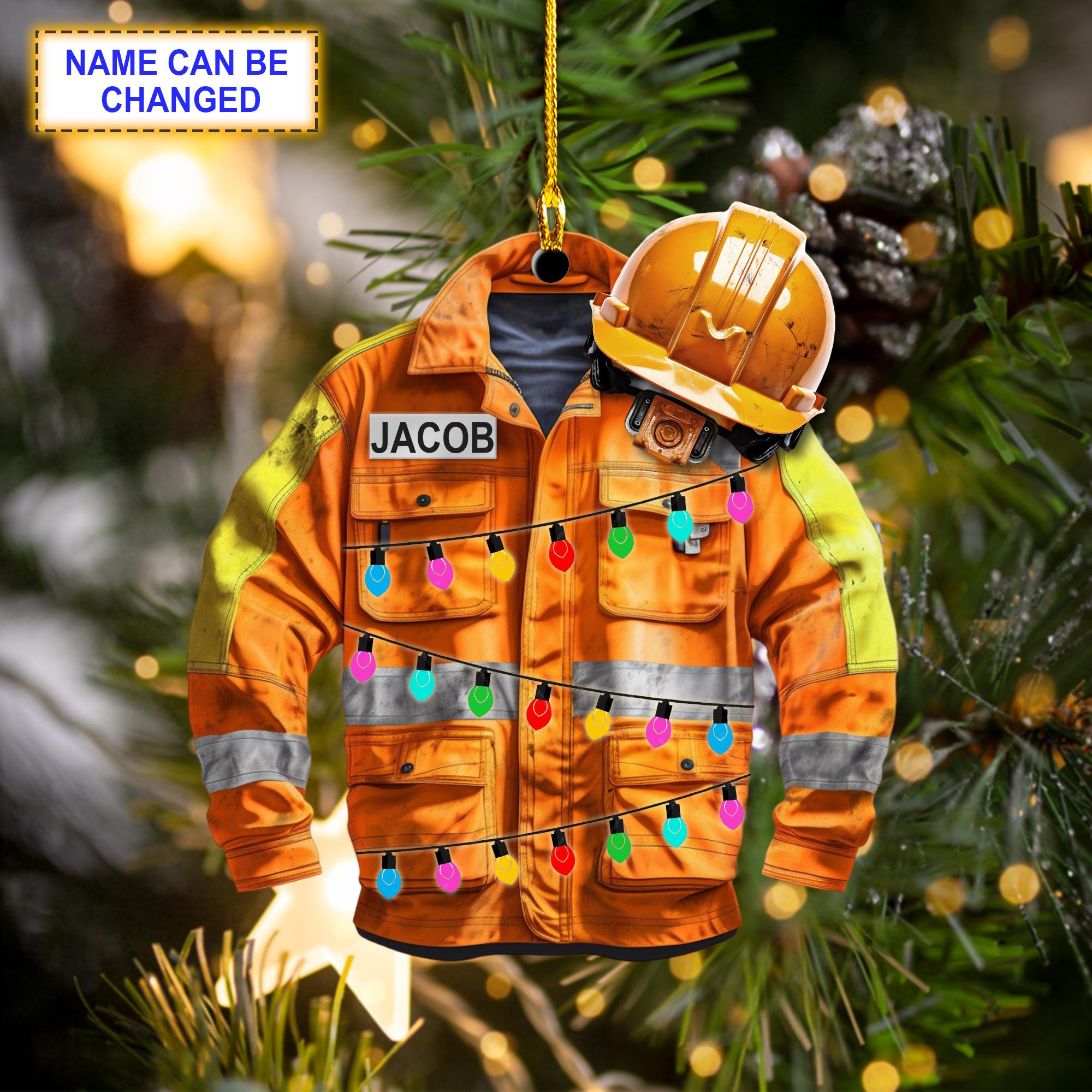Custom Name Construction Worker Uniform Led Light Christmas Ornament, Christmas Tree Hanging Decor, Flat 2D Ornament Acrylic/Wooden