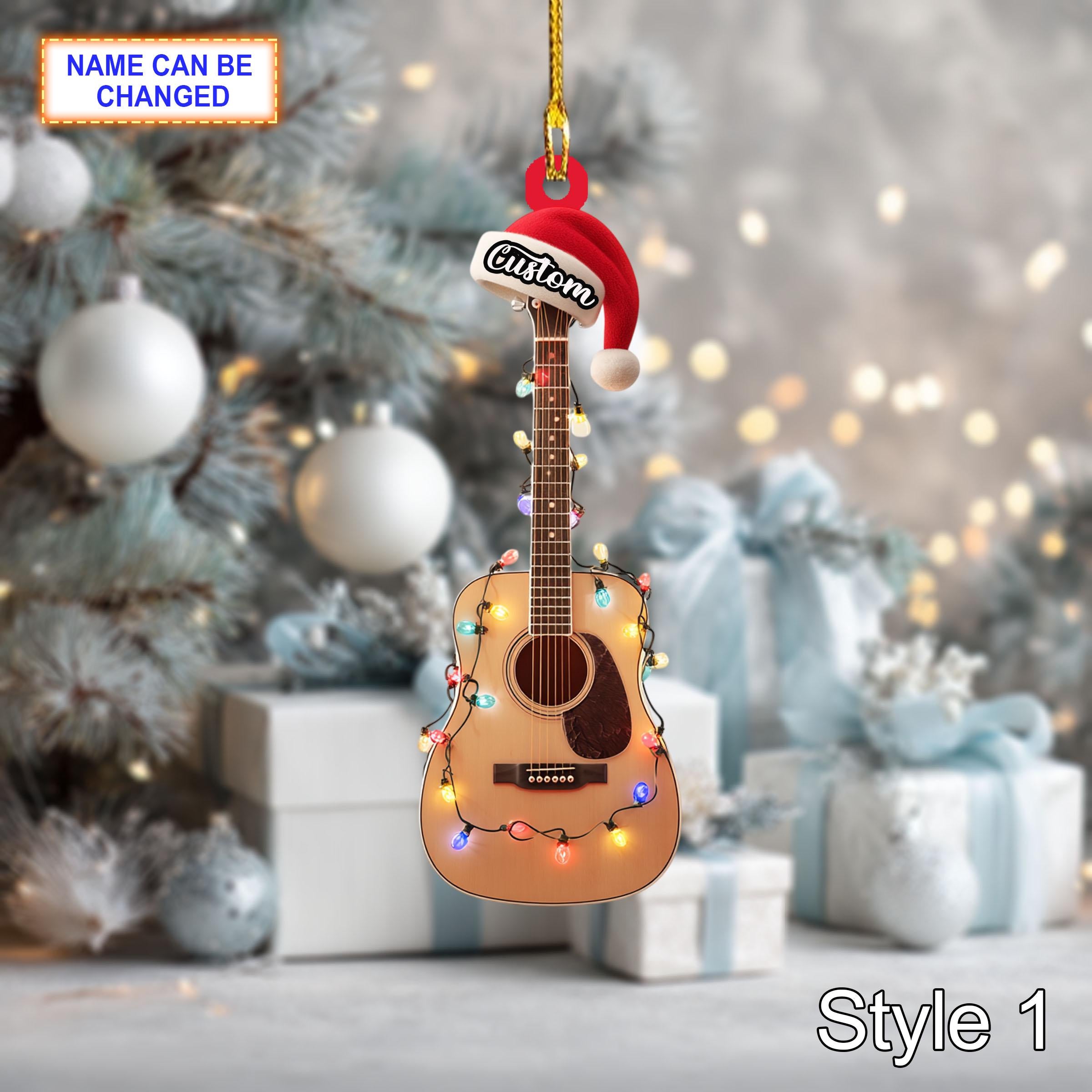 Musical Guitar acrylic 2D flat Christmas ornament, festive tree hanging acrylic holiday decoration, unique guitar musical holiday gift