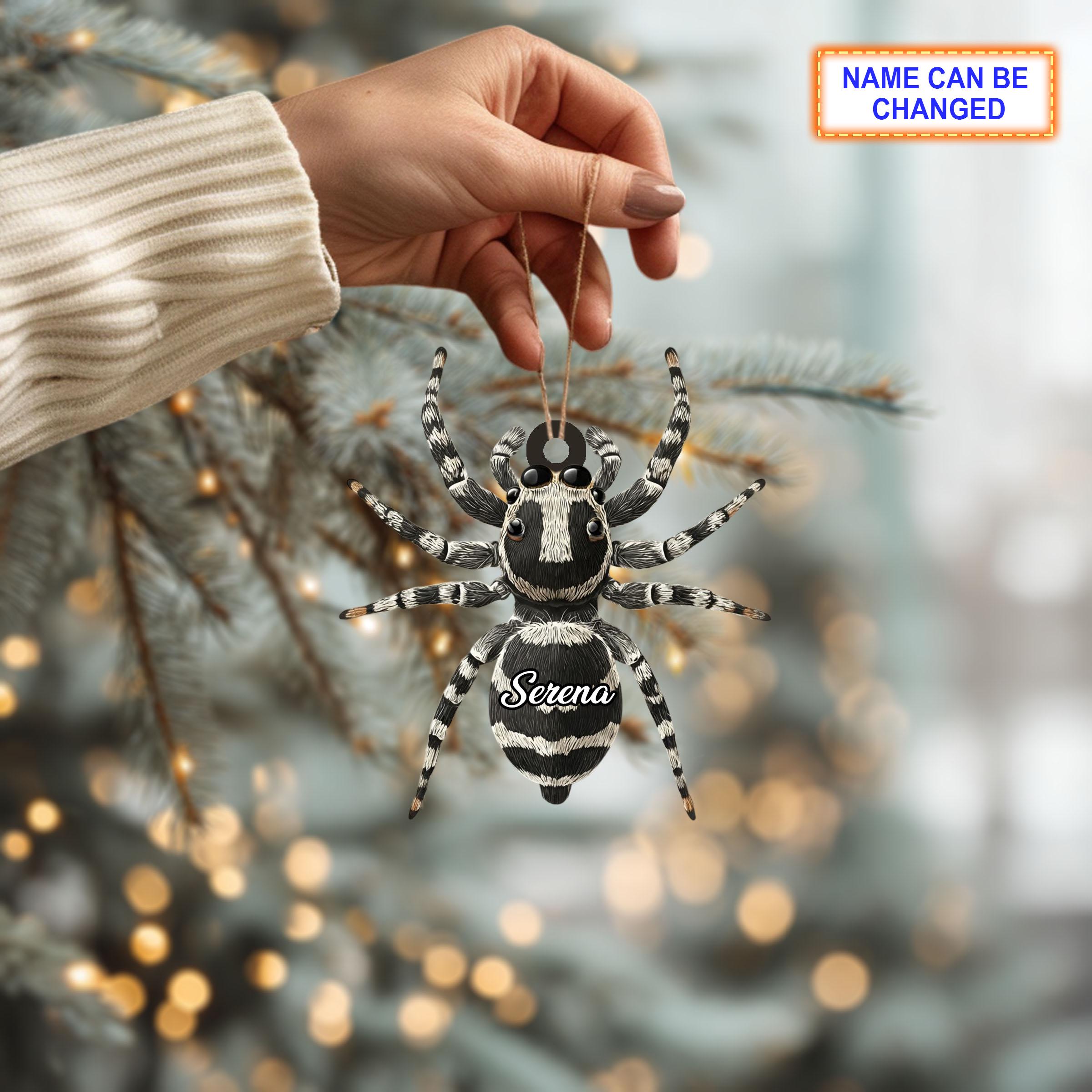 Custom Name Dry Pressing Spider Personalized Holiday Ornament, Christmas Tree Hanging Decor, 2D Flat Acrylic Christmas Ornament Holiday Gift