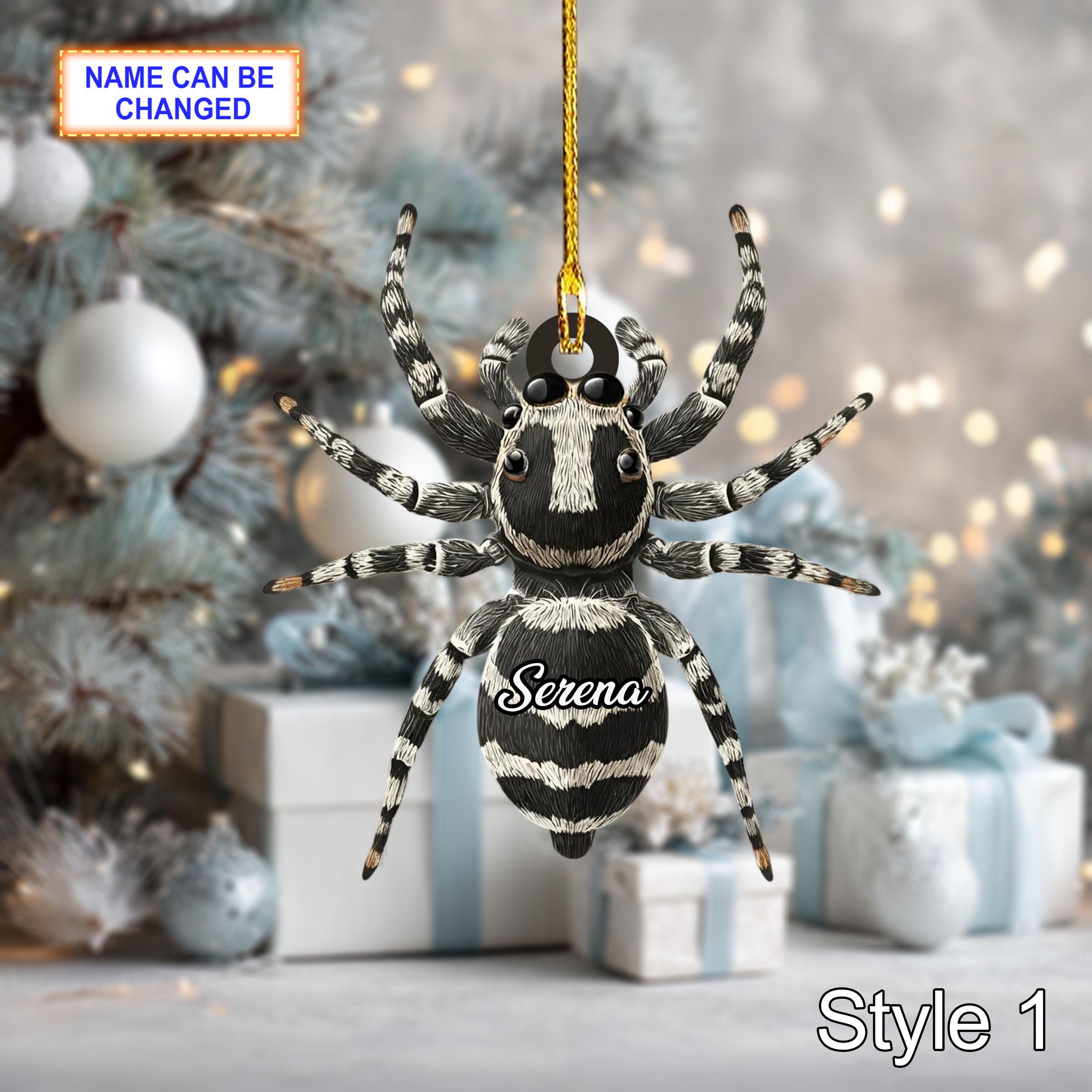 Custom Name Dry Pressing Spider Personalized Holiday Ornament, Christmas Tree Hanging Decor, 2D Flat Acrylic Christmas Ornament Holiday Gift