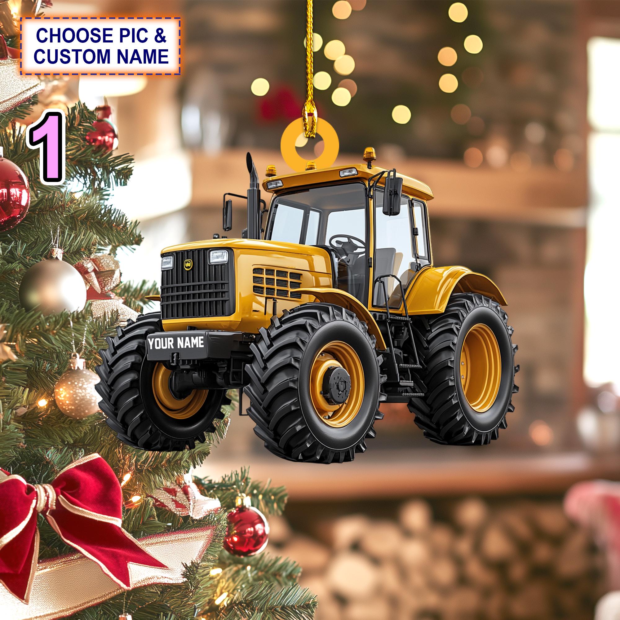 Custom Name Tractor Christmas Personalized Ornament, Christmas Tree Hanging Decor,Flat 2D Ornament Acrylic/ Wooden