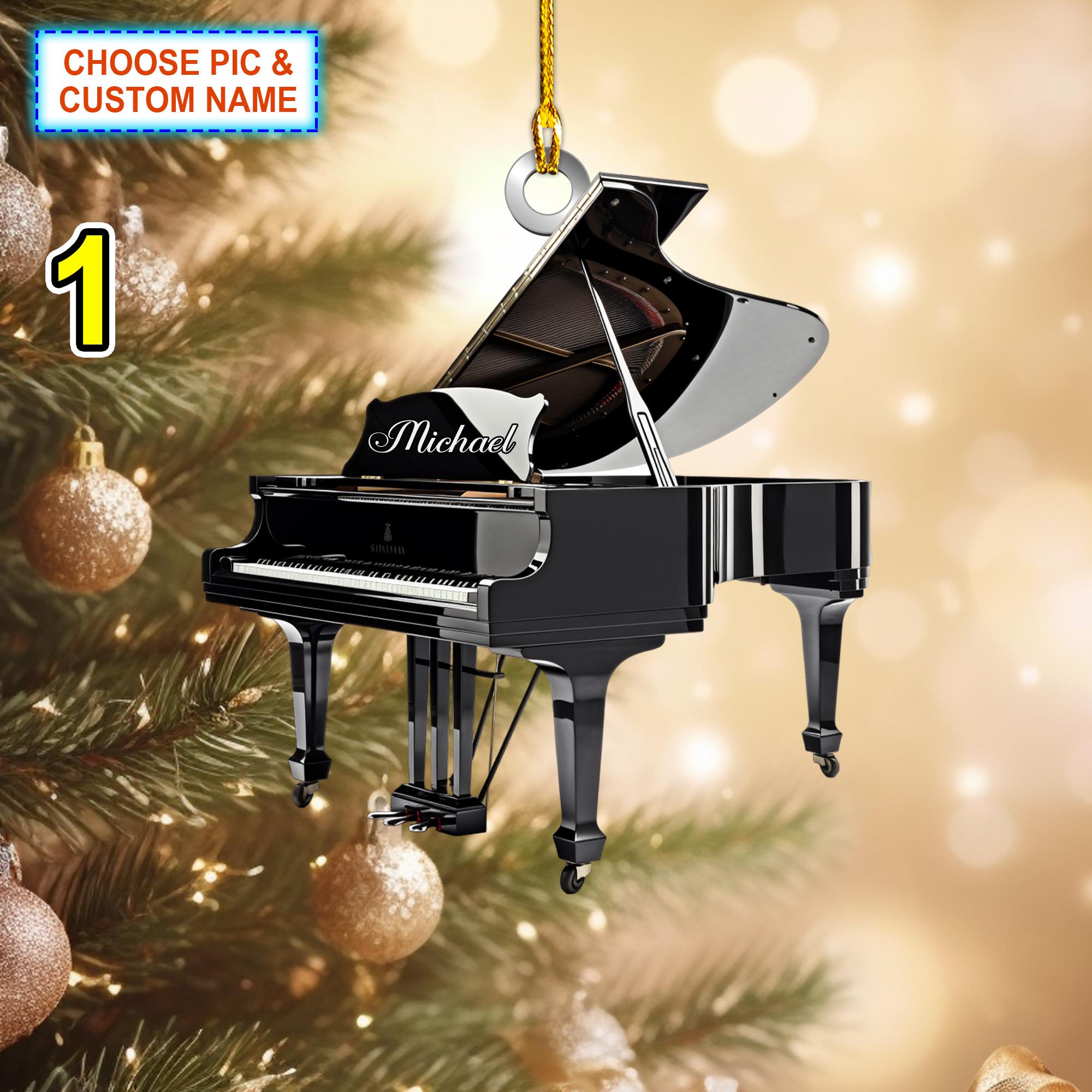 Custom Name Piano Christmas Ornament, Christmas Tree Hanging Decor, Flat 2D Ornament Acrylic/ Wooden, Music Lover Gift