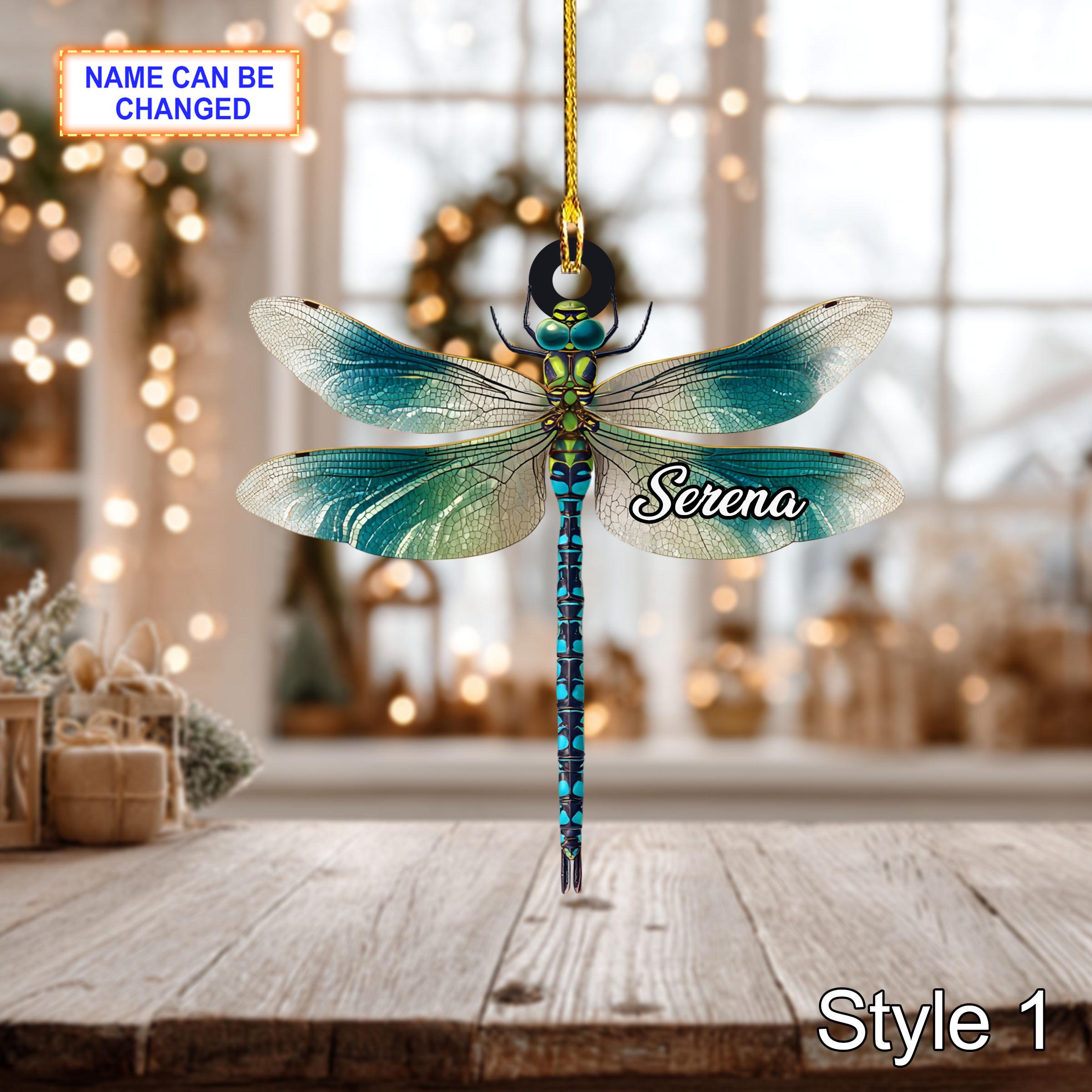 Custom Name Dry Pressing Dragonfly Personalized Ornament, Christmas Tree Hanging Decor, 2D Flat Acrylic Christmas Ornament Holiday Gift