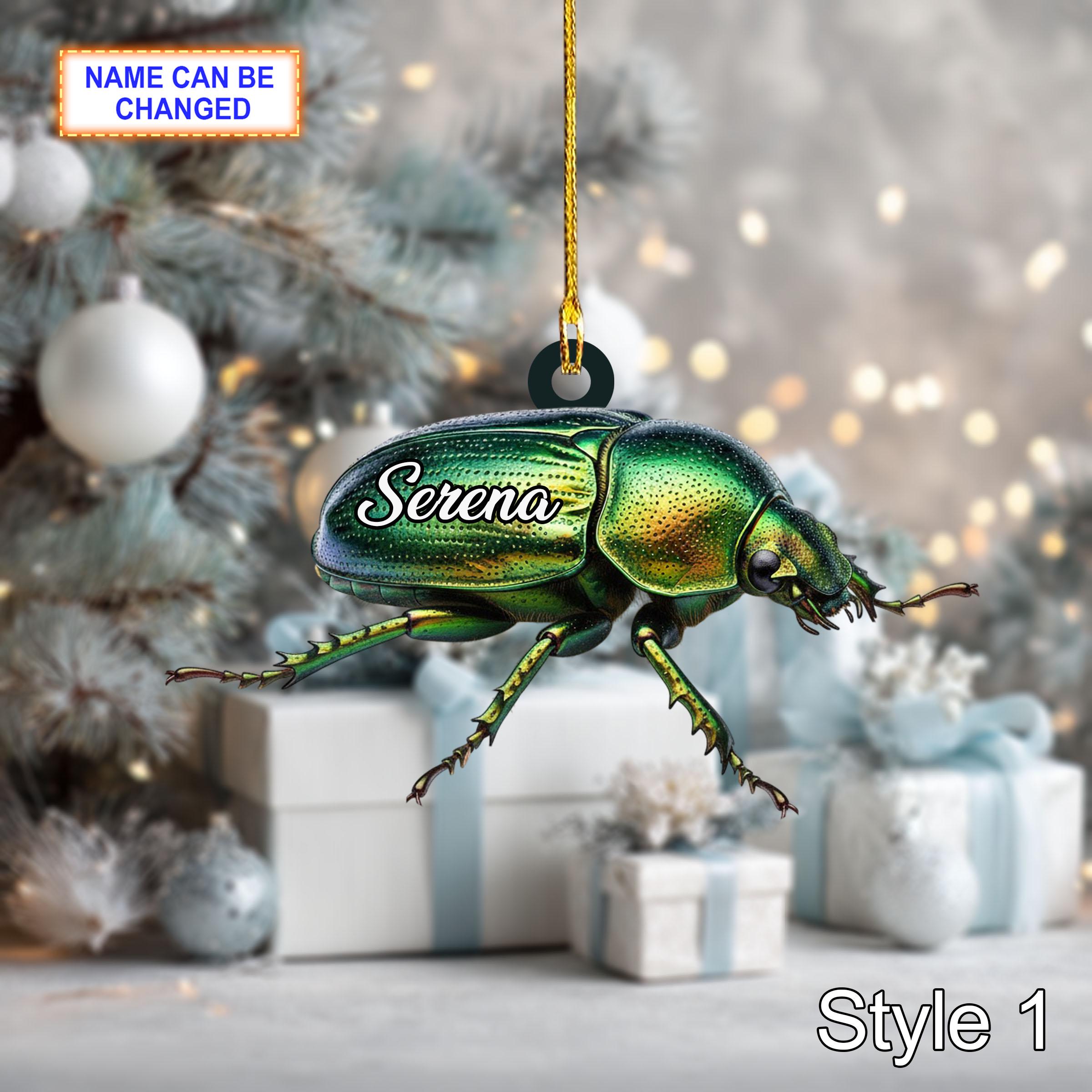 Custom Name Dry Pressing Cetonia Aurata Personalized Ornament, Christmas Tree Hanging Decor, 2D Flat Acrylic Christmas Ornament Holiday Gift