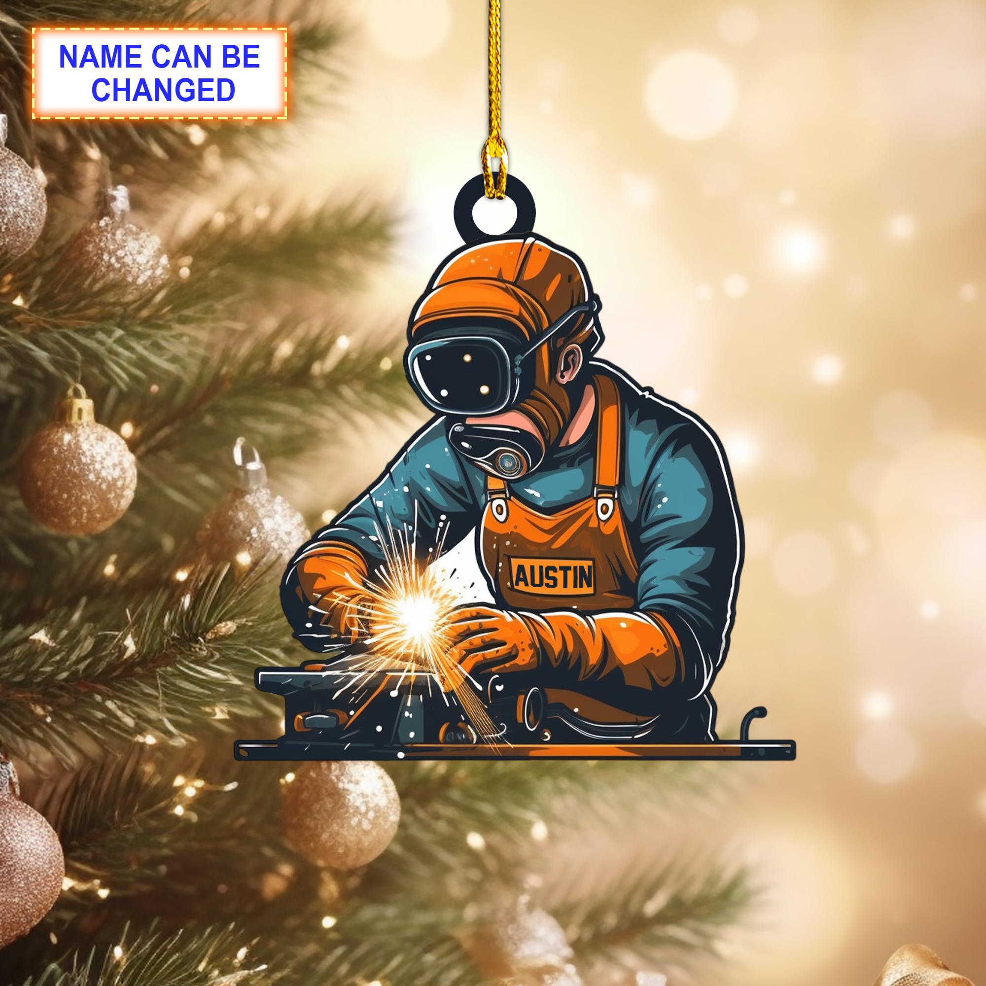 Custom Name Welder Christmas Ornament, Christmas Tree Hanging Decor, Flat 2D Ornament Acrylic/ Wooden, Gift For Welder Welding Supplies