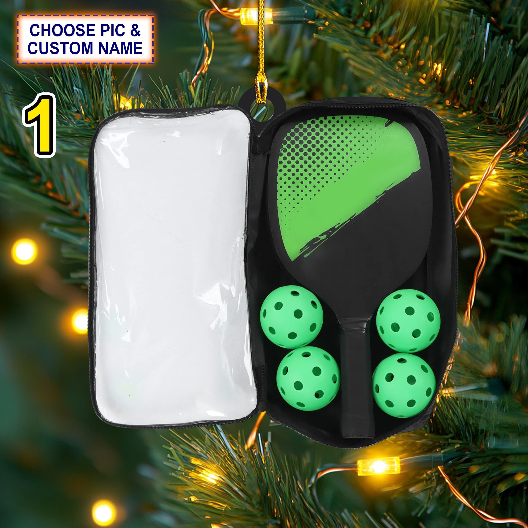 Custom Name Pickleball Bag Personalized Christmas Ornament, Christmas Tree Hanging Decor,Flat 2D Ornament Acrylic/ Wooden