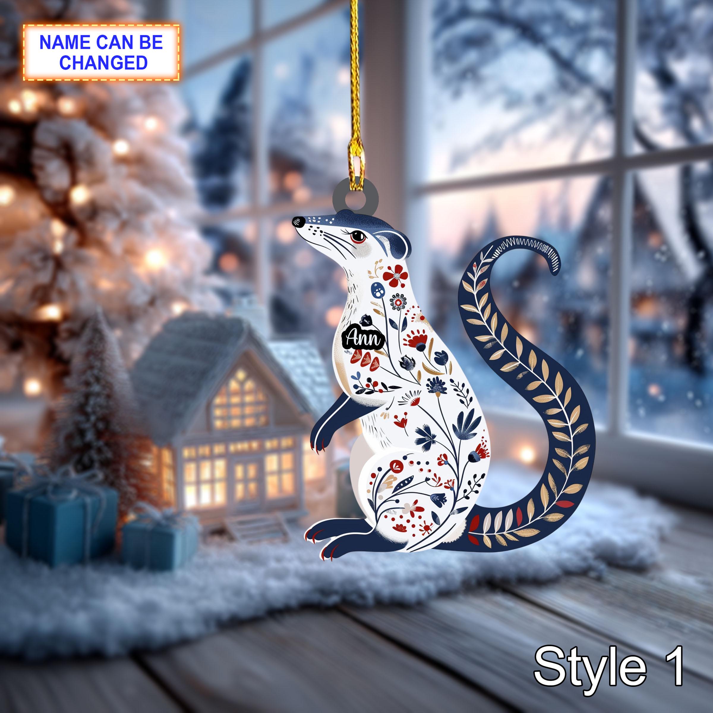 Custom Name Scandinavian Stoat Ermine Personalized Ornament, Christmas Tree Hanging Decor, 2D Flat Acrylic Christmas Ornament Holiday Gift
