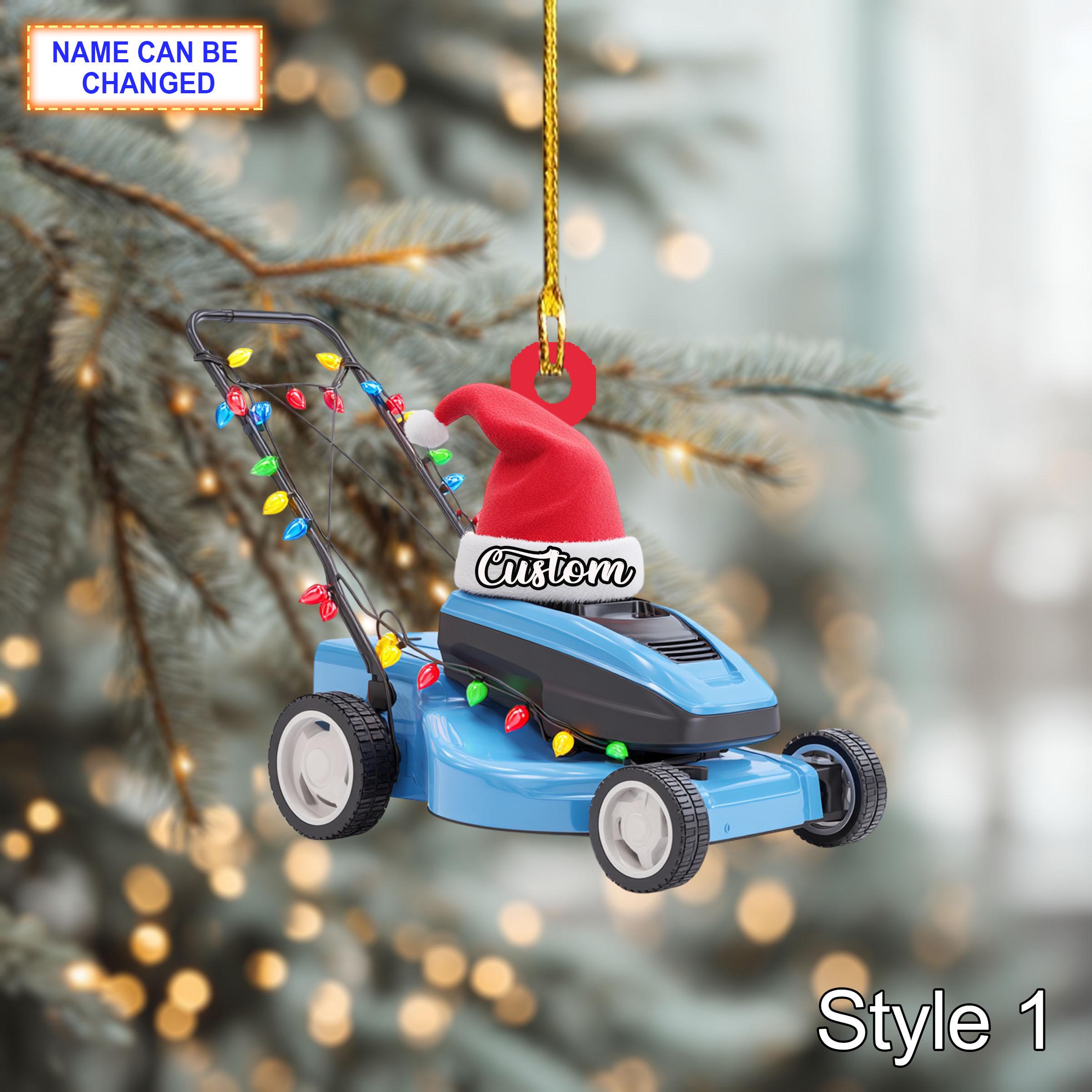 Farmer Lawn Mower acrylic 2D flat Christmas ornament, festive tree hanging acrylic decor, cozy holiday style, unique farmer lawn mower gift