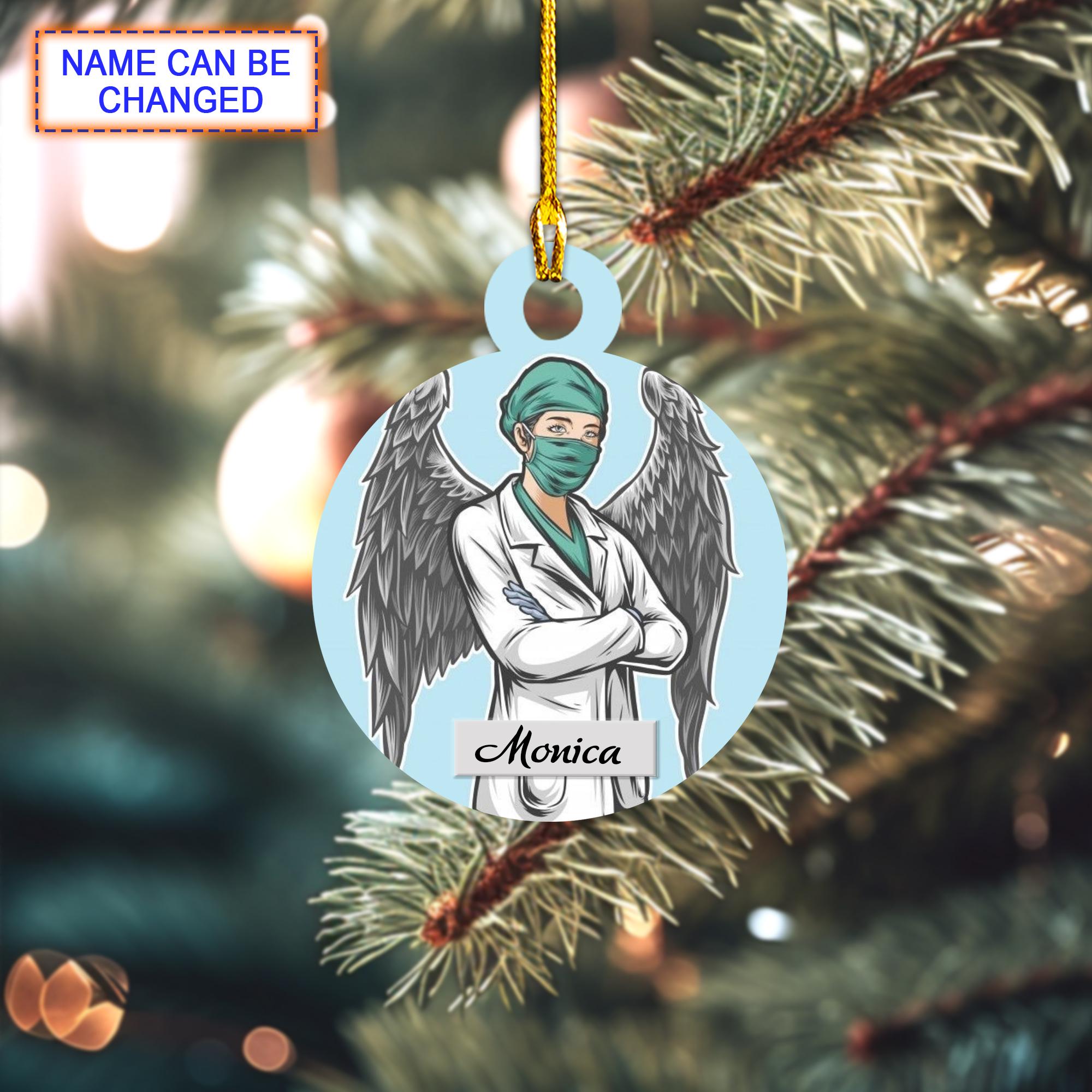 Custom Name Nurse Christmas Ornament, Christmas Tree Hanging Decor, Flat 2D Ornament Acrylic/ Wooden, Gift For Nurse