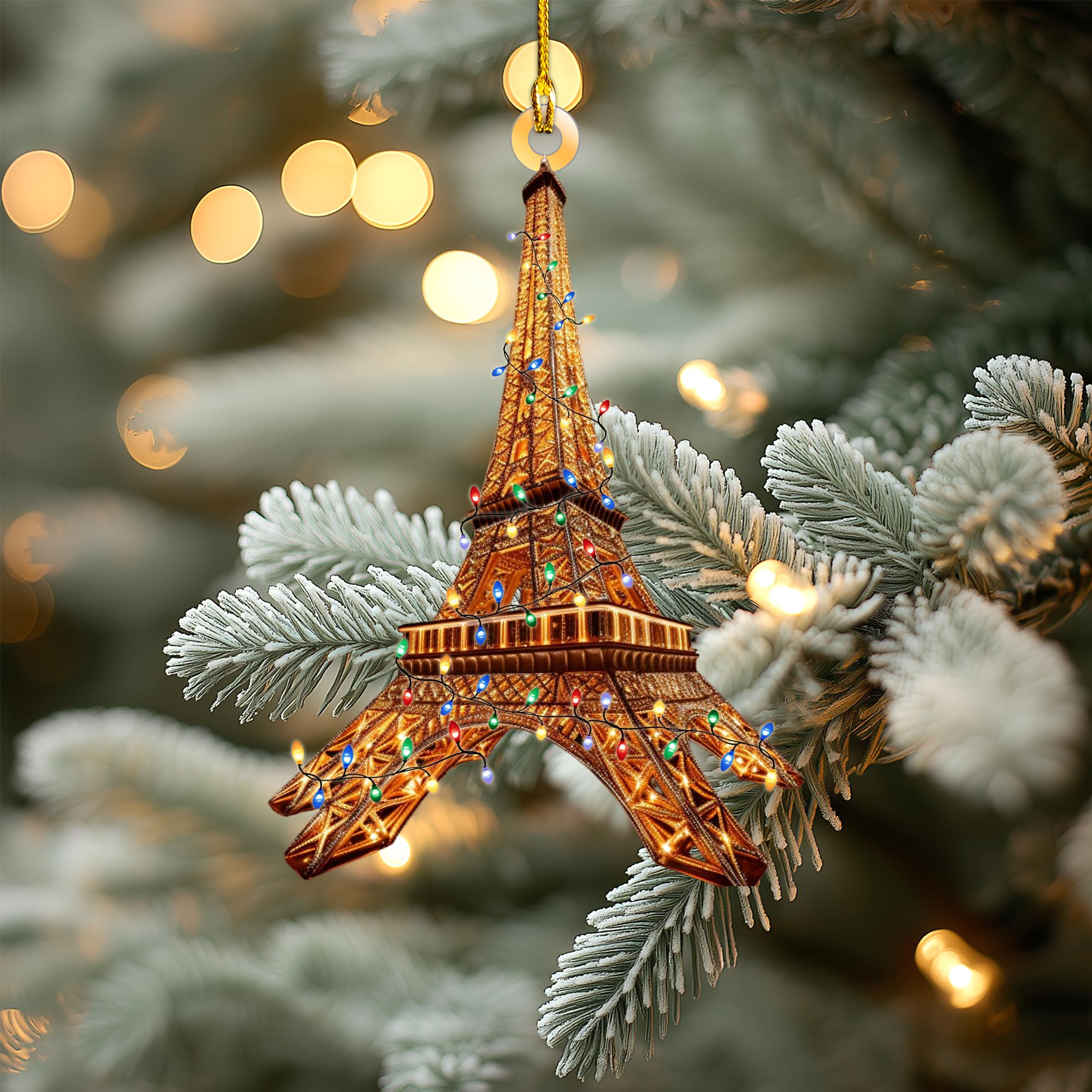 Eiffel Tower Personalized Ornament, Tree Hanging Decor Christmas Ornament Flat 2D Ornament Acrylic / Wooden, France Paris Lover