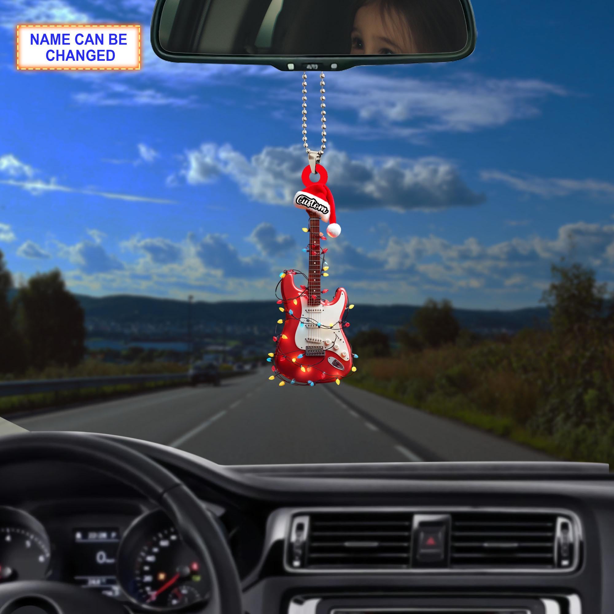 Musical Electric Guitar Acrylic 2D Flat Christmas Ornament, Festive Tree Hanging Acrylic Holiday Decoration, Unique Guitar Musical Xmas Gift