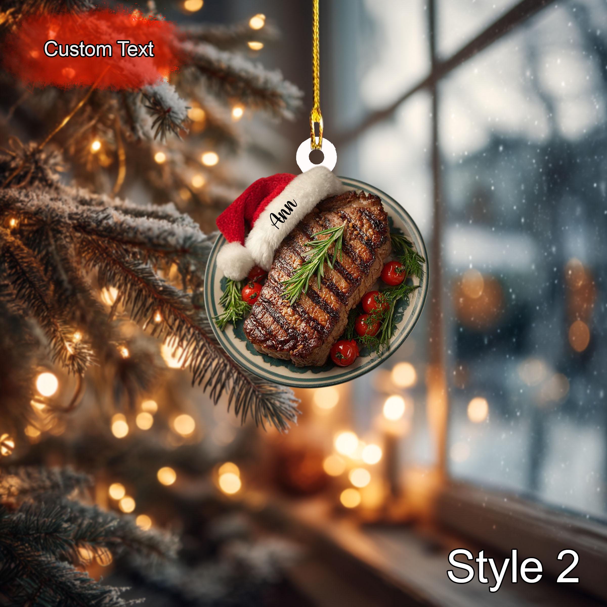 Custom Roast Beef Christmas Ornament, 2D Flat Acrylic Personalized Holiday Decoration, Food Ornament For Tree Hanging Festive Xmas Gift