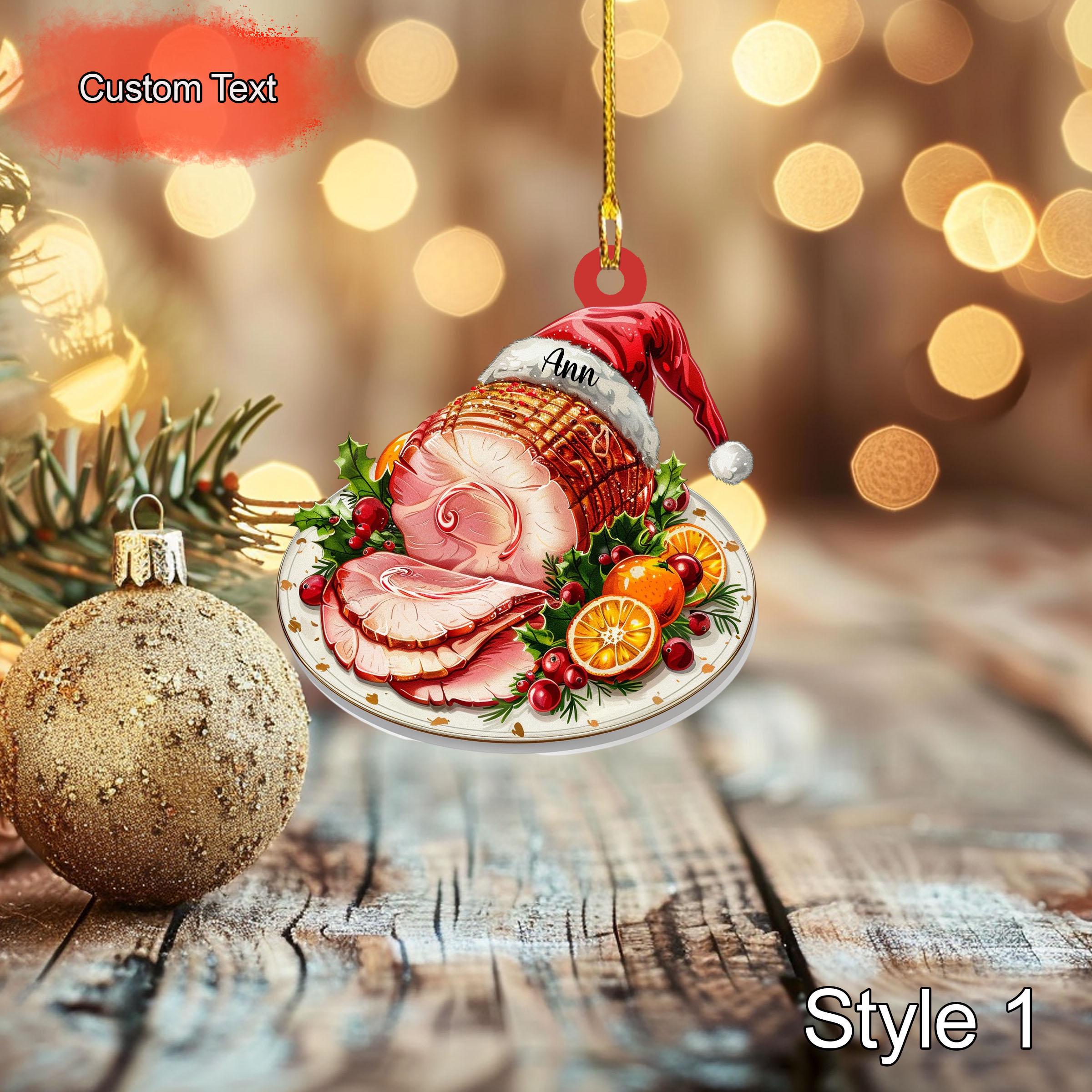 Custom Roast Ham Christmas Ornament, Personalized Food Ornament, 2D Flat Acrylic Holiday Decoration, Tree Hanging Festive Xmas Ornament Gift